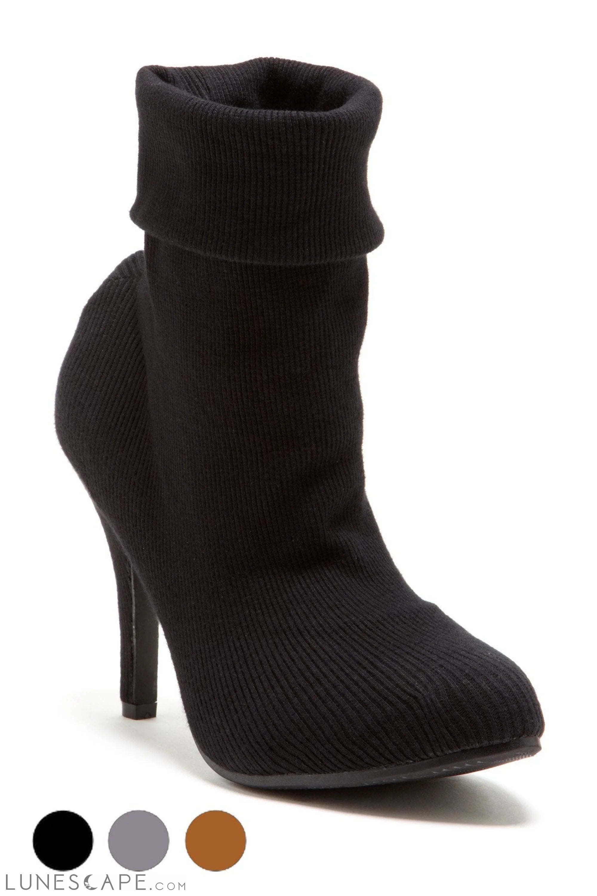 ISABELLA High Heel Fold-Top Ankle Boot Black LUNESCAPE