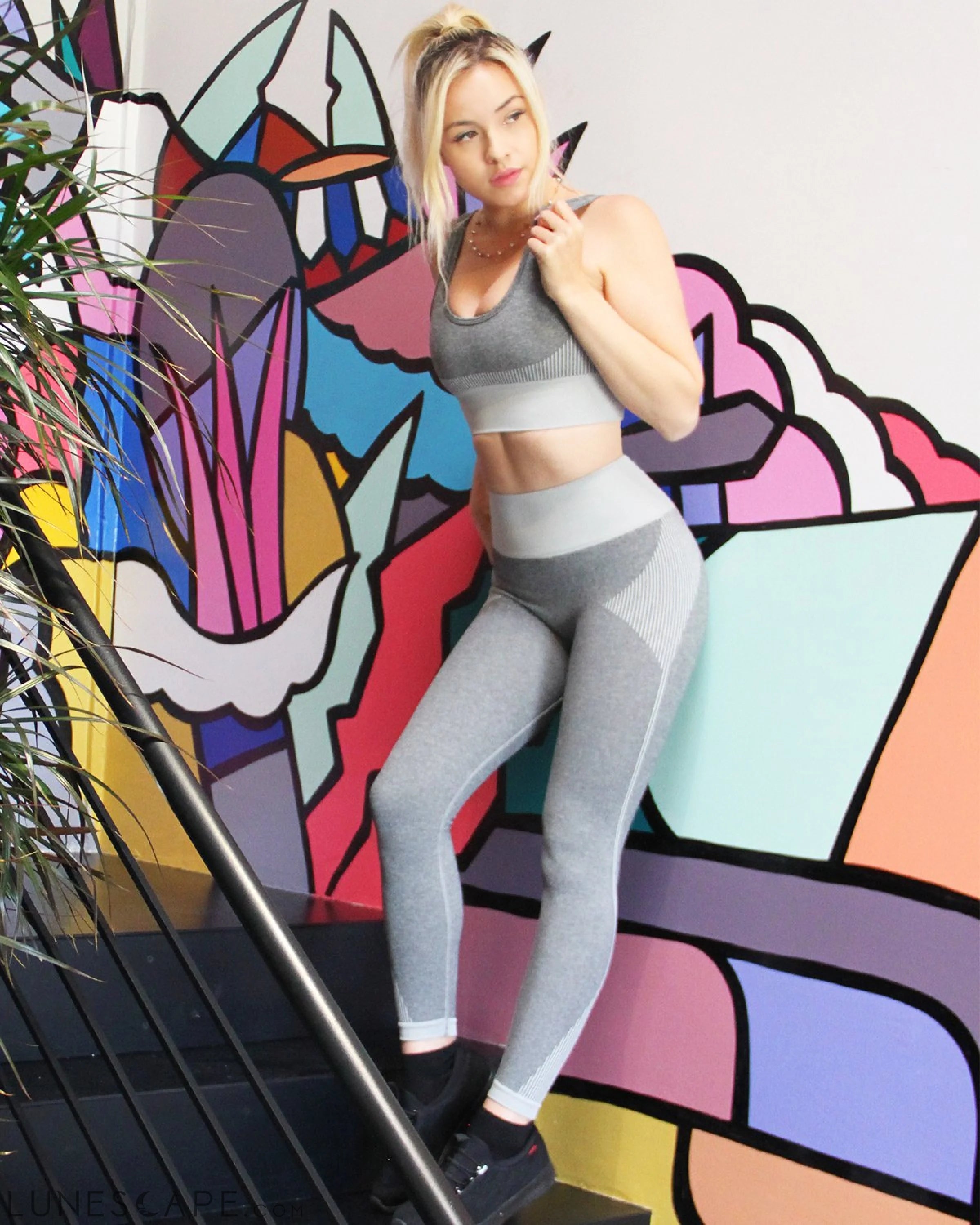 Isalda Seamless Leggings & Sports Bra Set - Grey LUNESCAPE