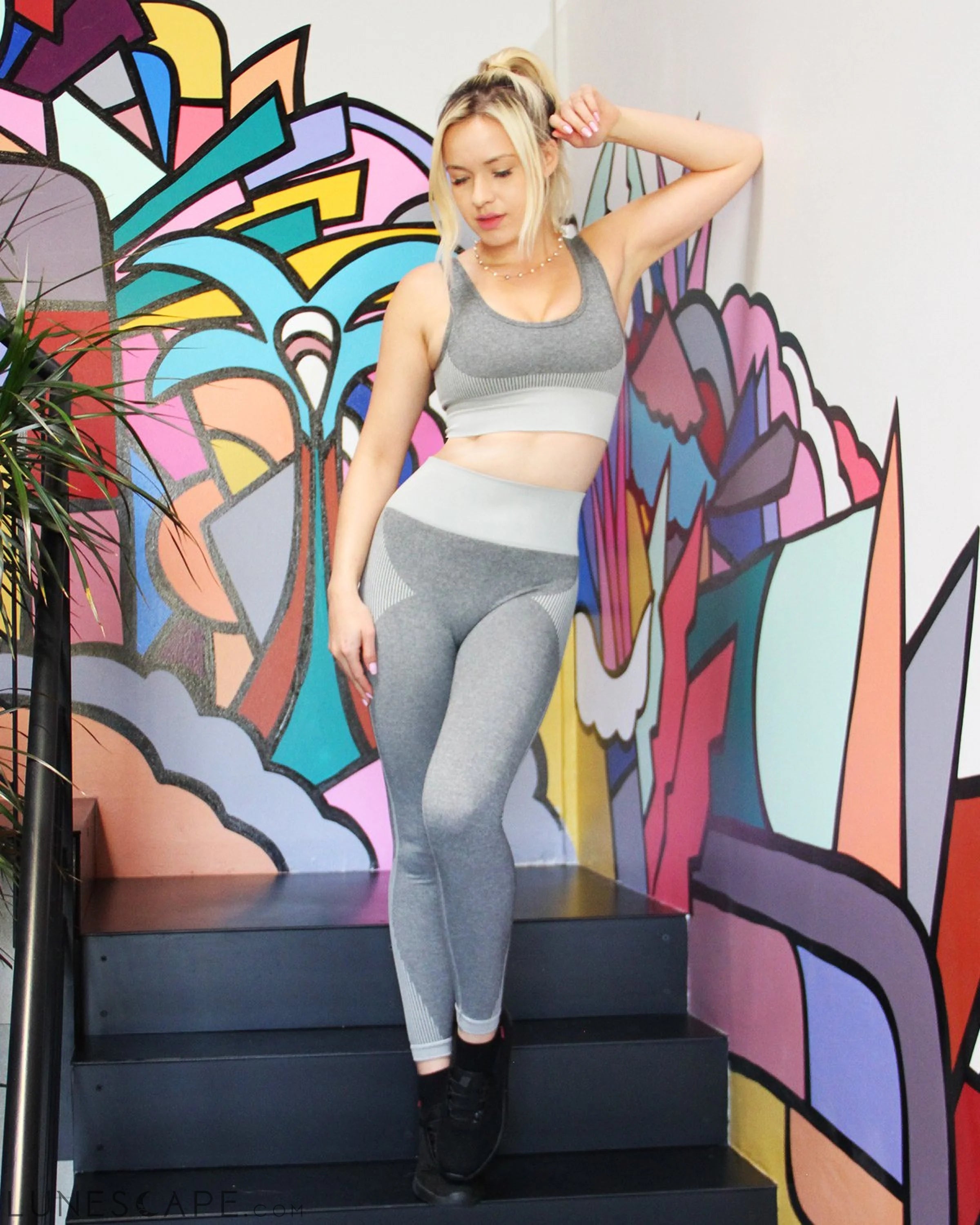 Isalda Seamless Leggings & Sports Bra Set - Grey LUNESCAPE