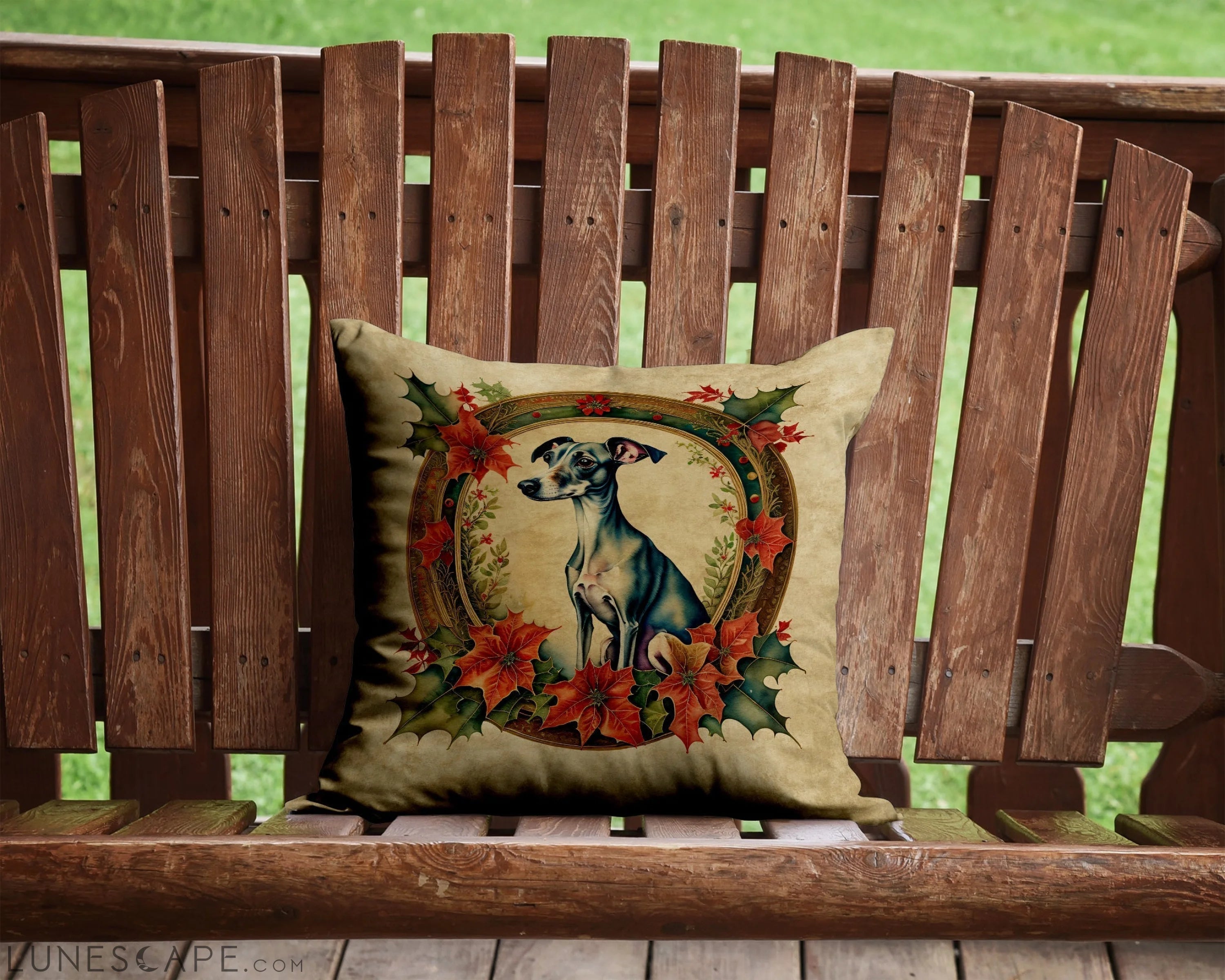 Italian Greyhound Christmas Flowers Throw Pillow LUNESCAPE