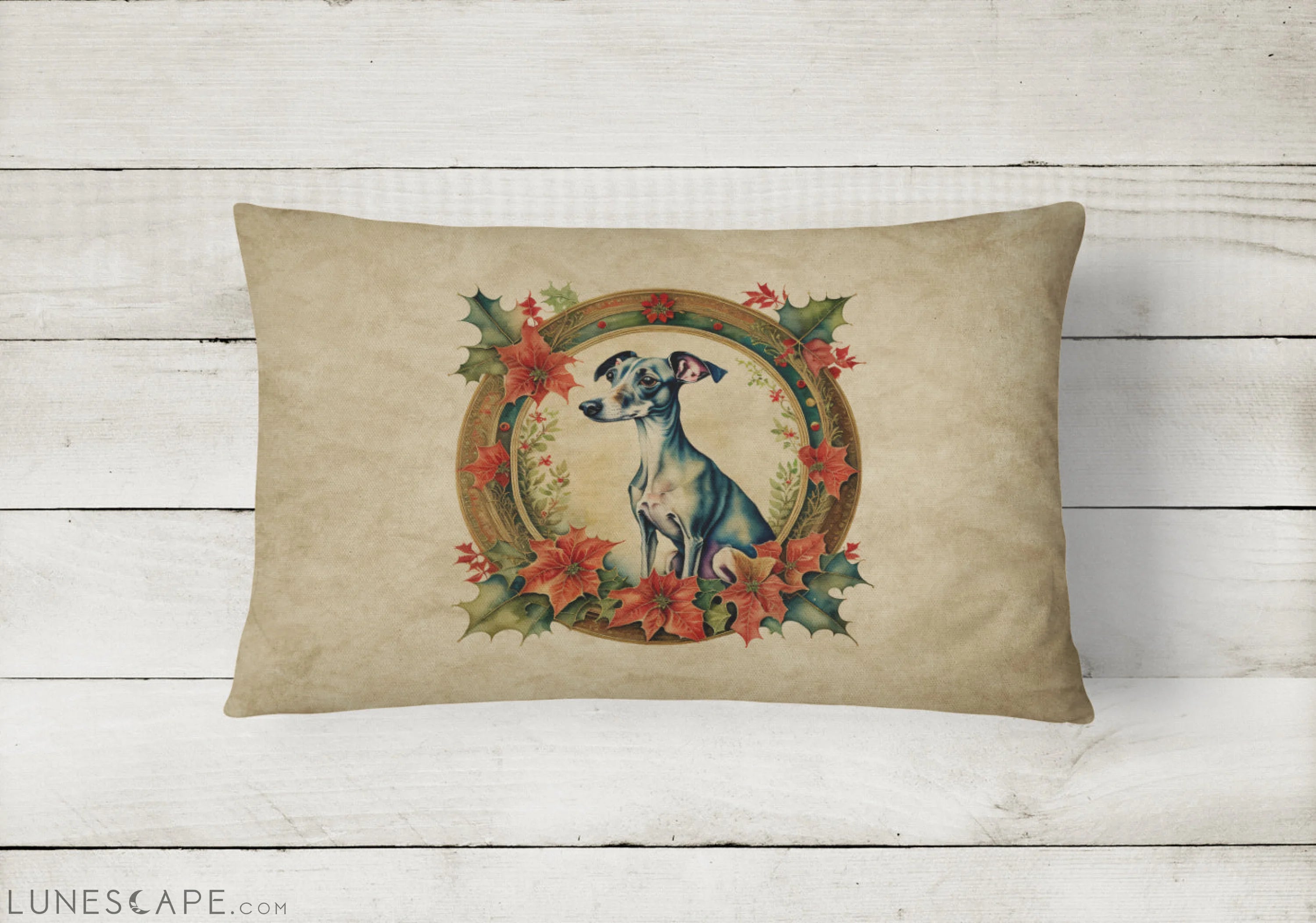 Italian Greyhound Christmas Flowers Throw Pillow LUNESCAPE