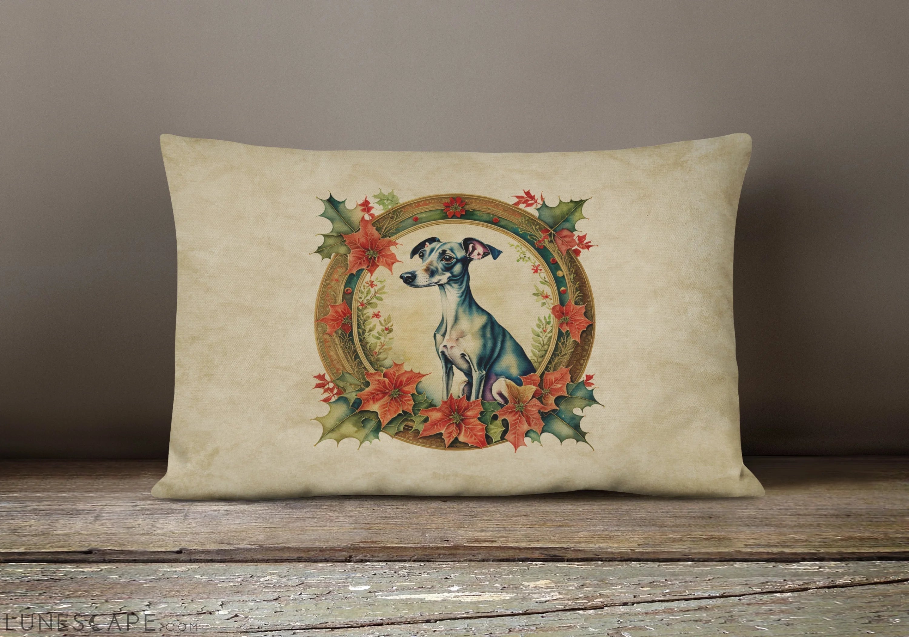 Italian Greyhound Christmas Flowers Throw Pillow LUNESCAPE