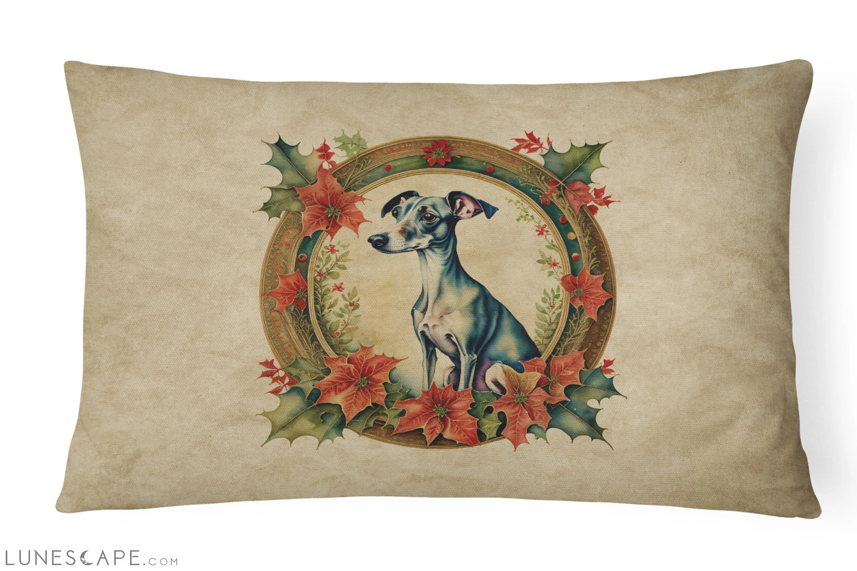 Italian Greyhound Christmas Flowers Throw Pillow LUNESCAPE