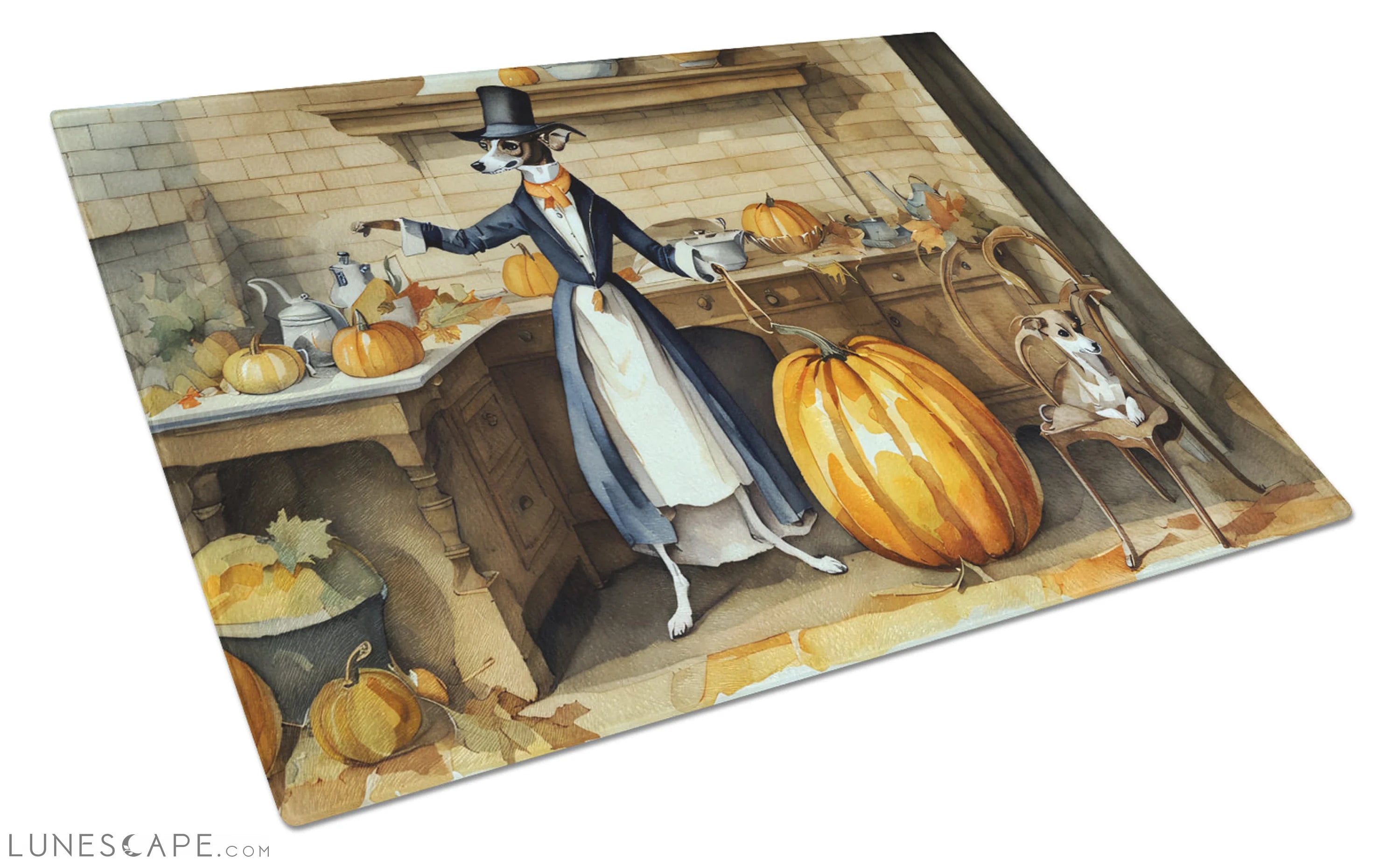 Italian Greyhound Fall Thanksgiving Kitchen Pumpkins Glass Cutting Board LUNESCAPE