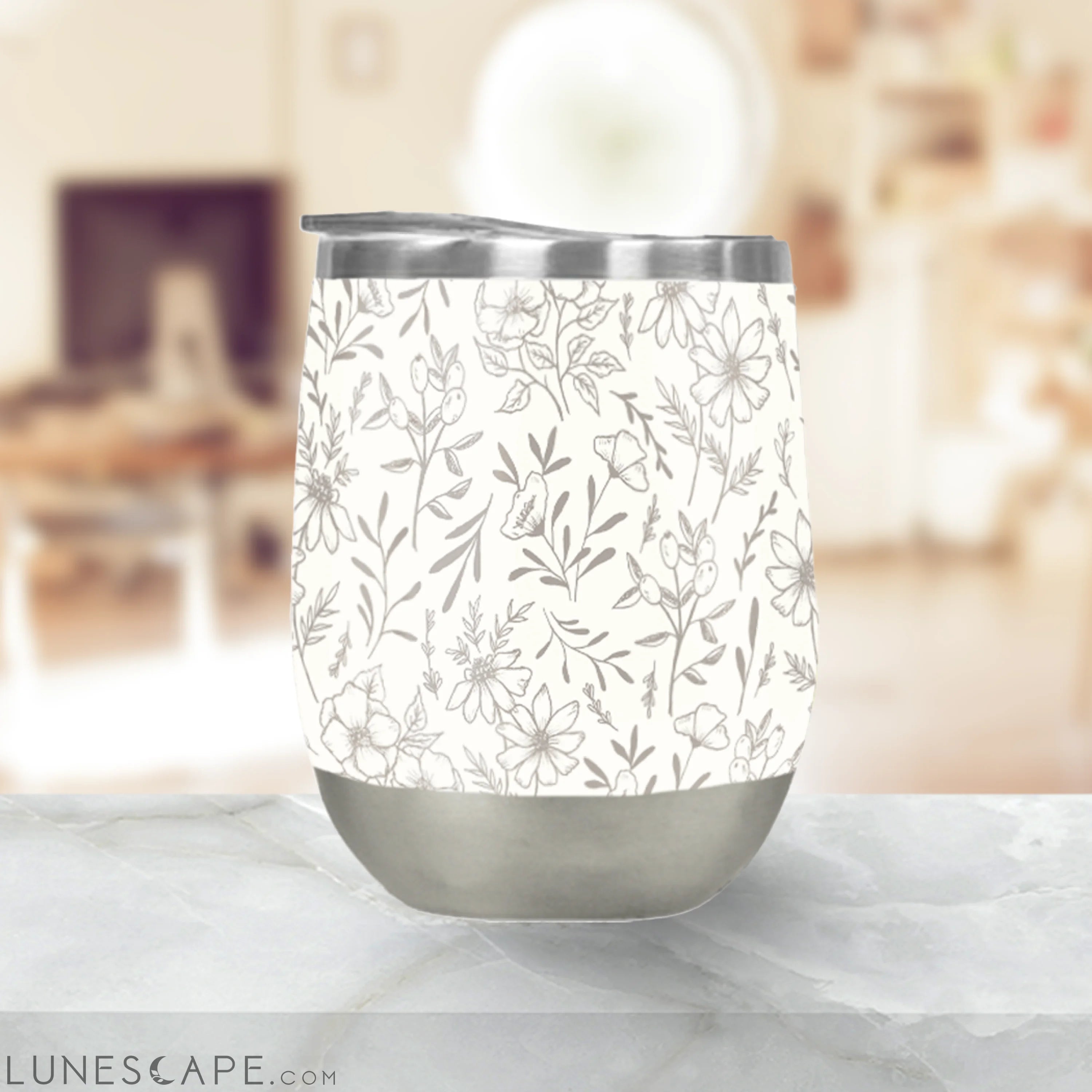 Ivory Flower Stemless Wine Tumbler LUNESCAPE