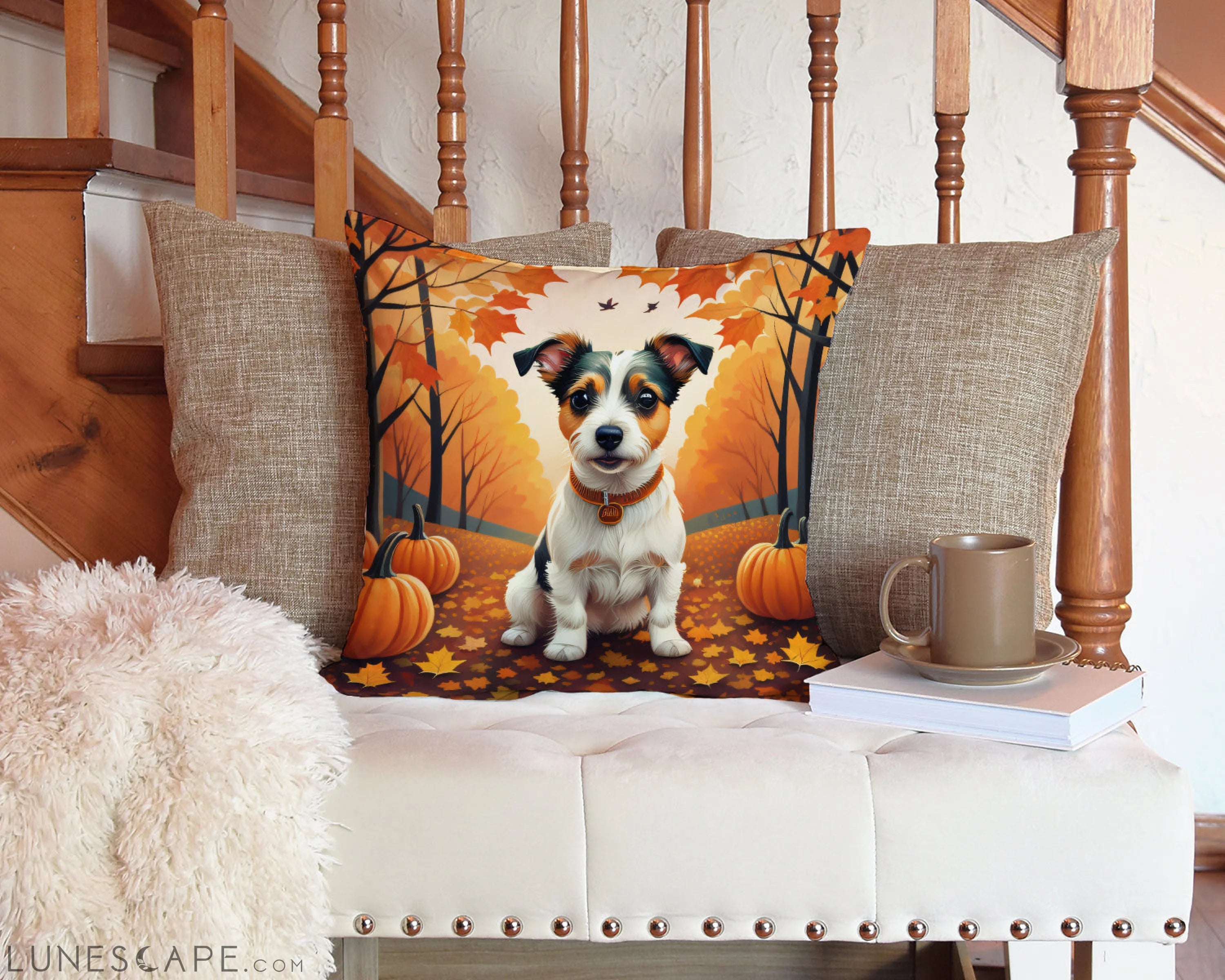 Jack Russell Terrier Fall Throw Pillow LUNESCAPE