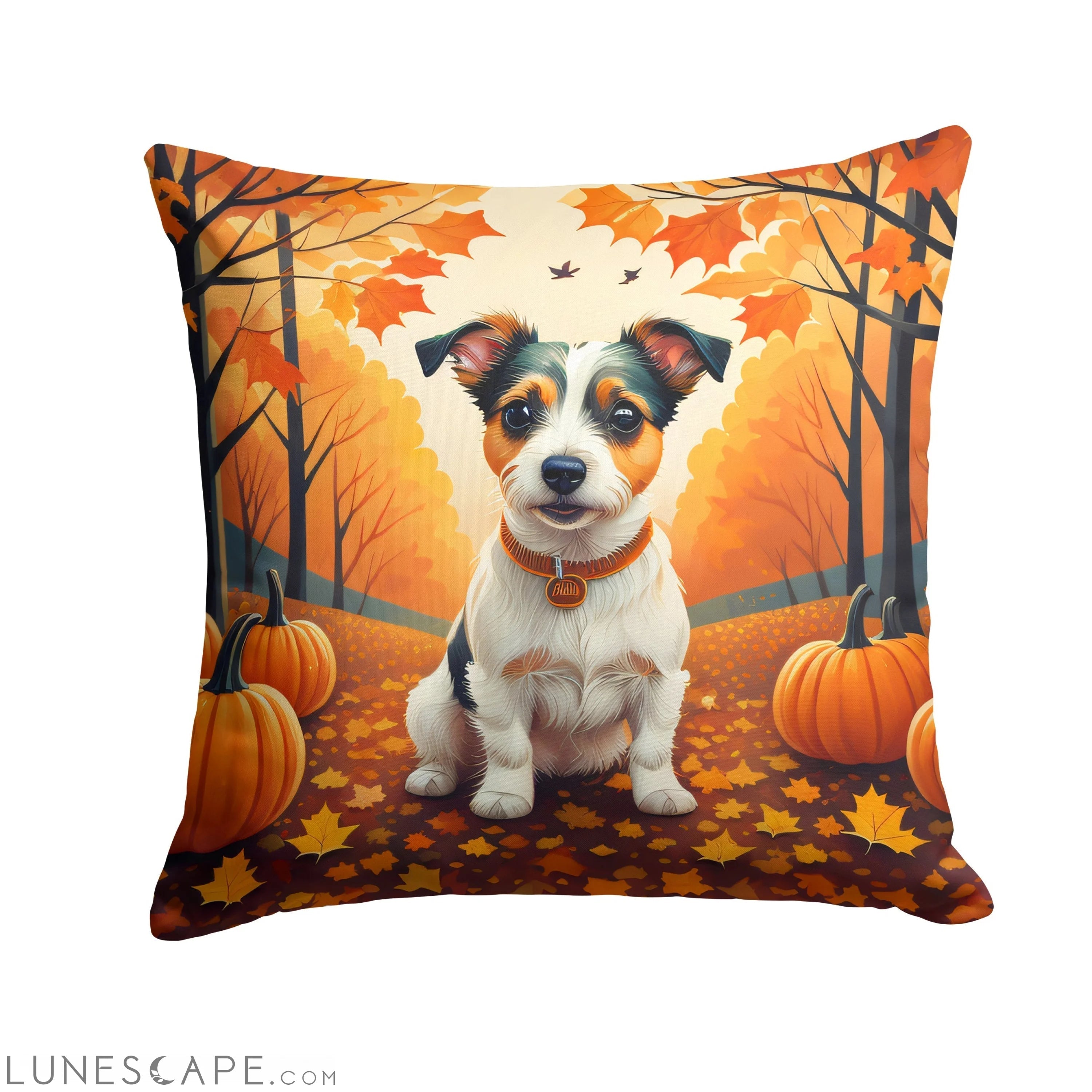 Jack Russell Terrier Fall Throw Pillow LUNESCAPE