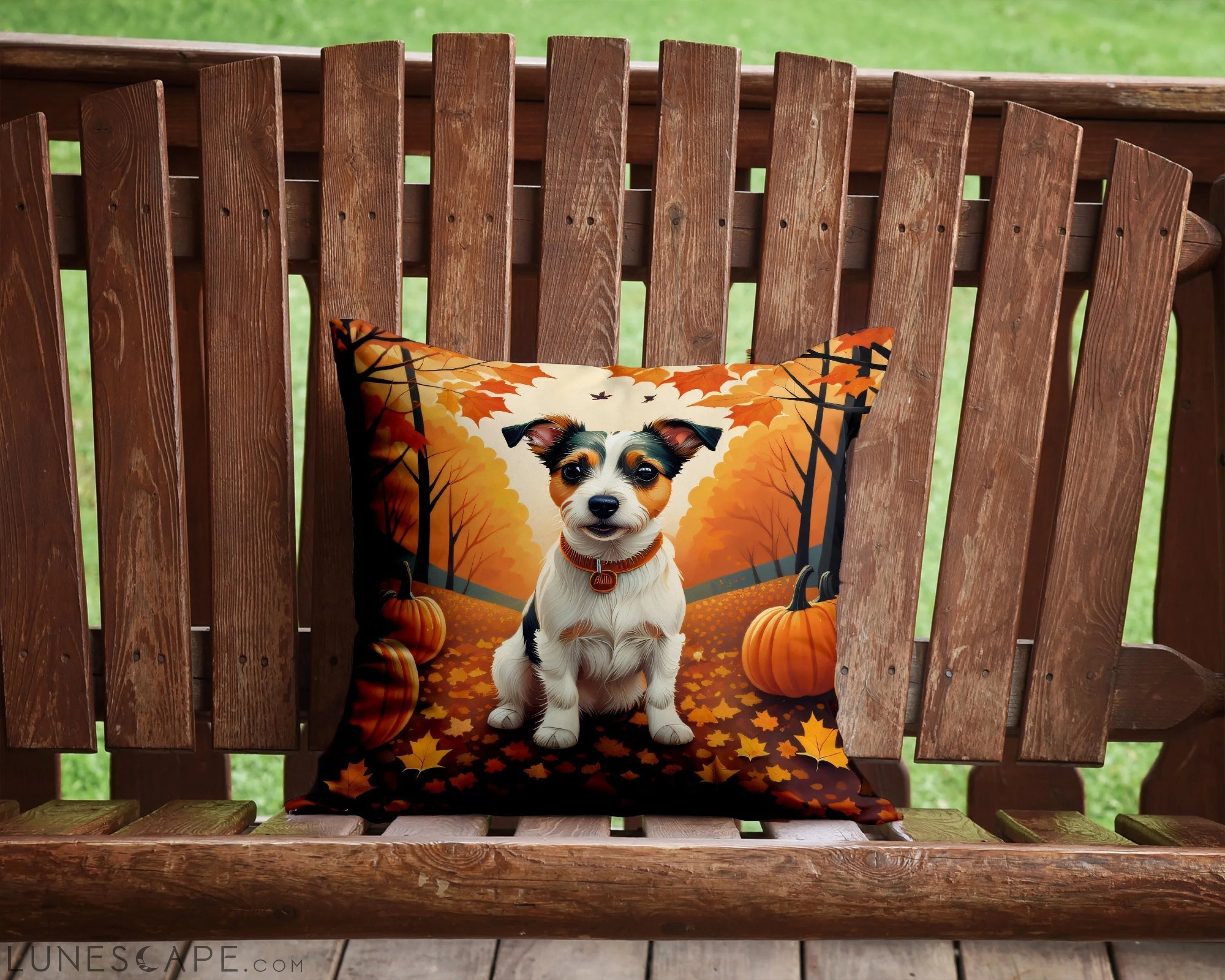 Jack Russell Terrier Fall Throw Pillow LUNESCAPE