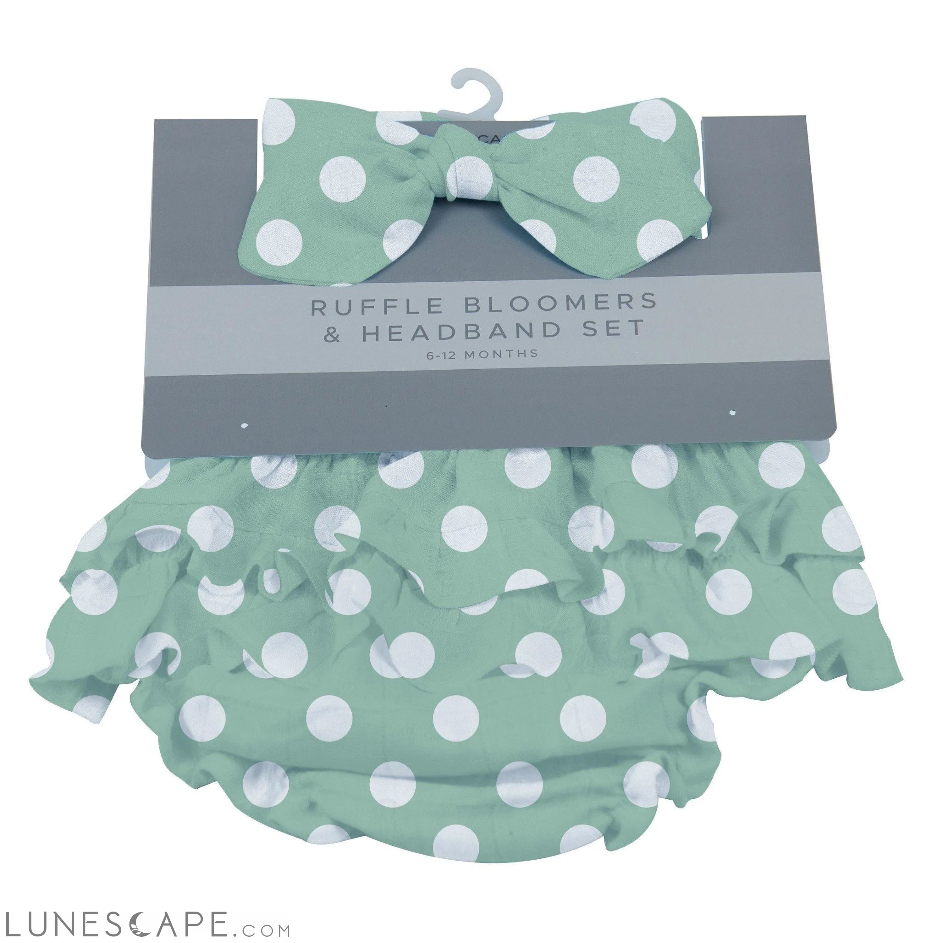 Jade Polka Dot Ruffle Bloomers and Headband Set LUNESCAPE