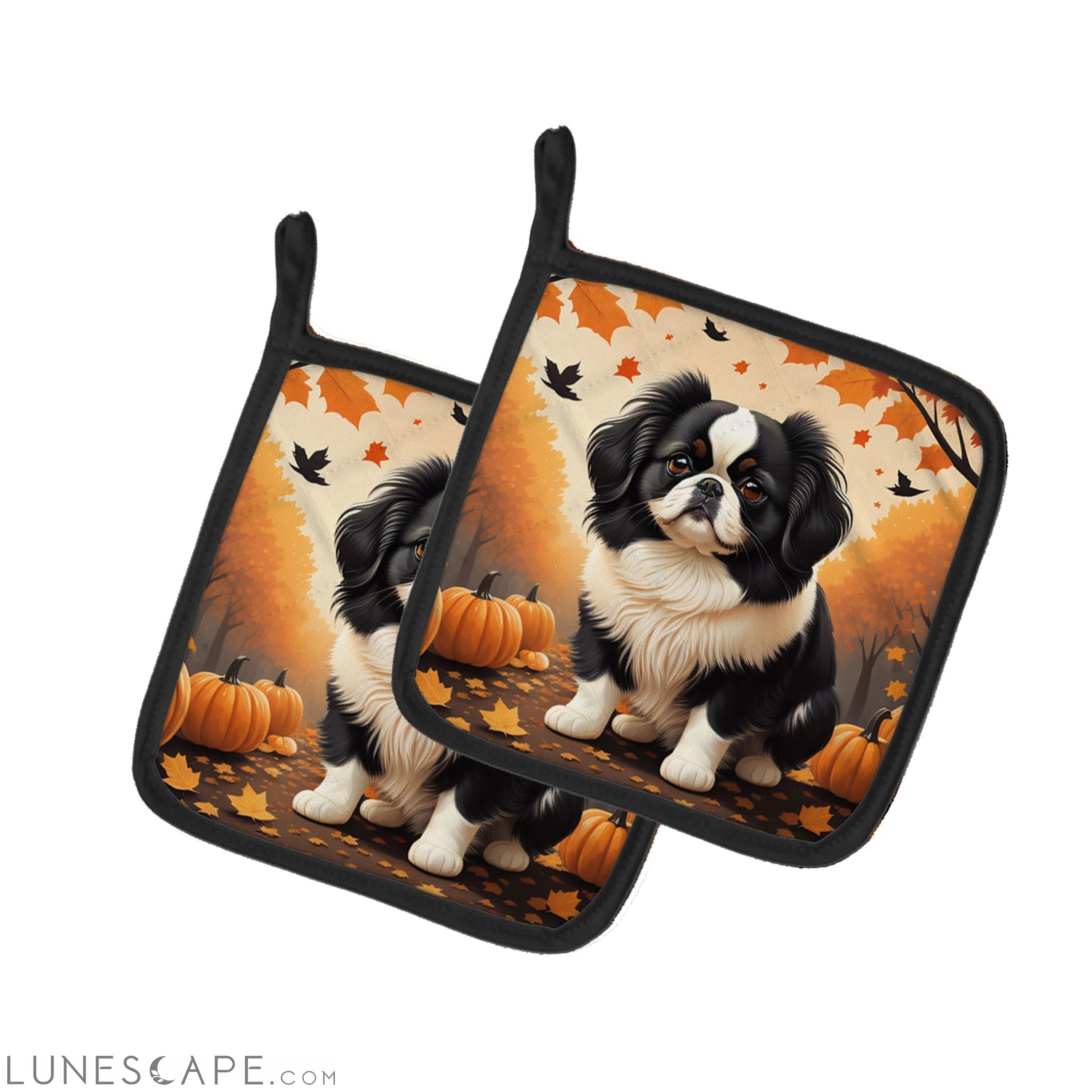 Japanese Chin Fall Pair of Pot Holders LUNESCAPE