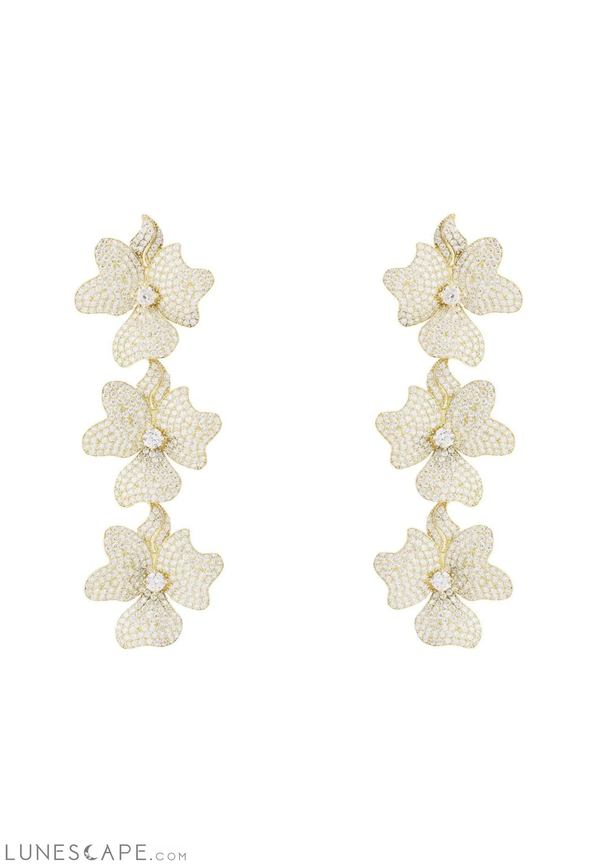 Jasmine Flower Triple Drop Earrings Gold LUNESCAPE