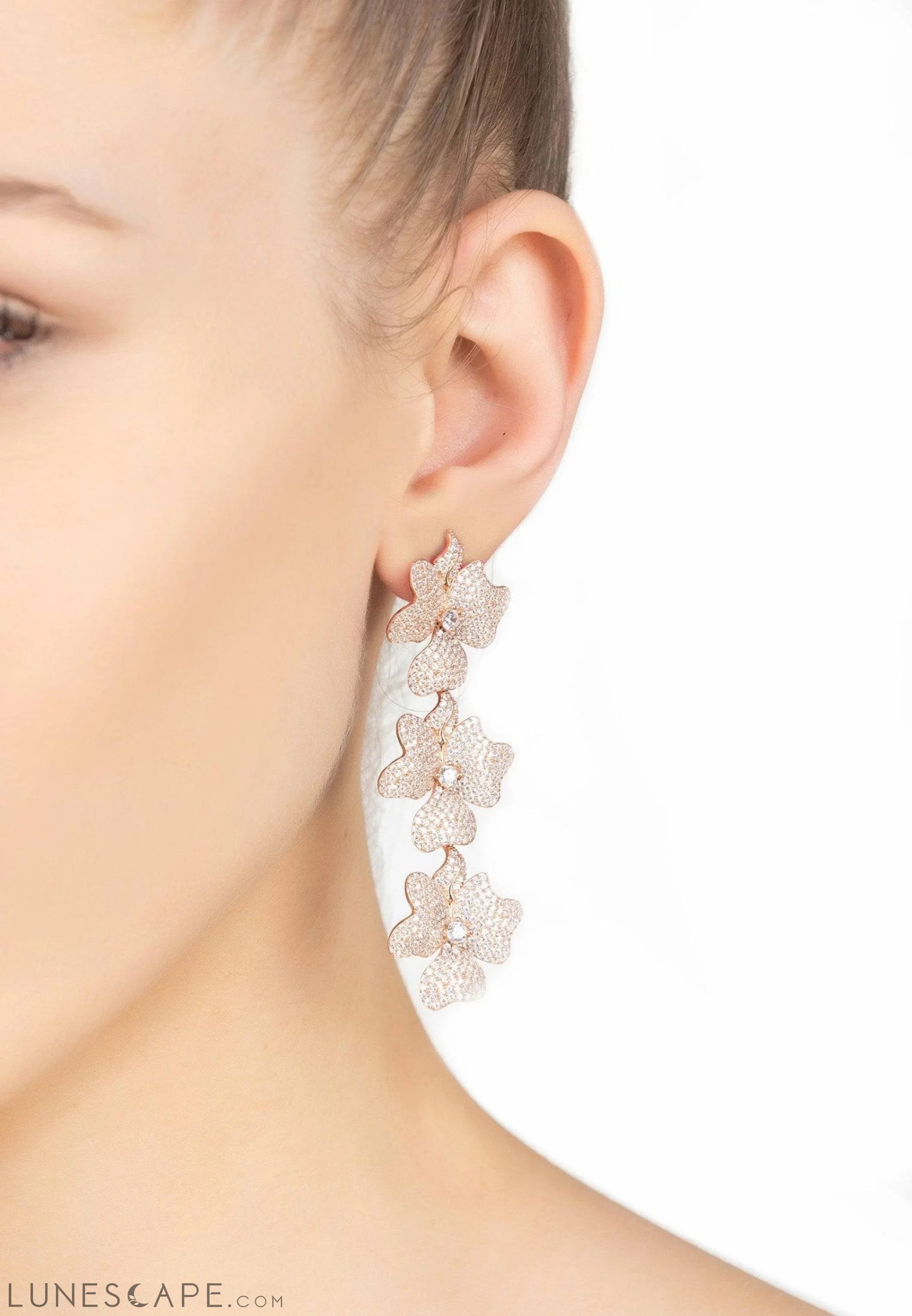 Jasmine Flower Triple Drop Earrings Gold LUNESCAPE