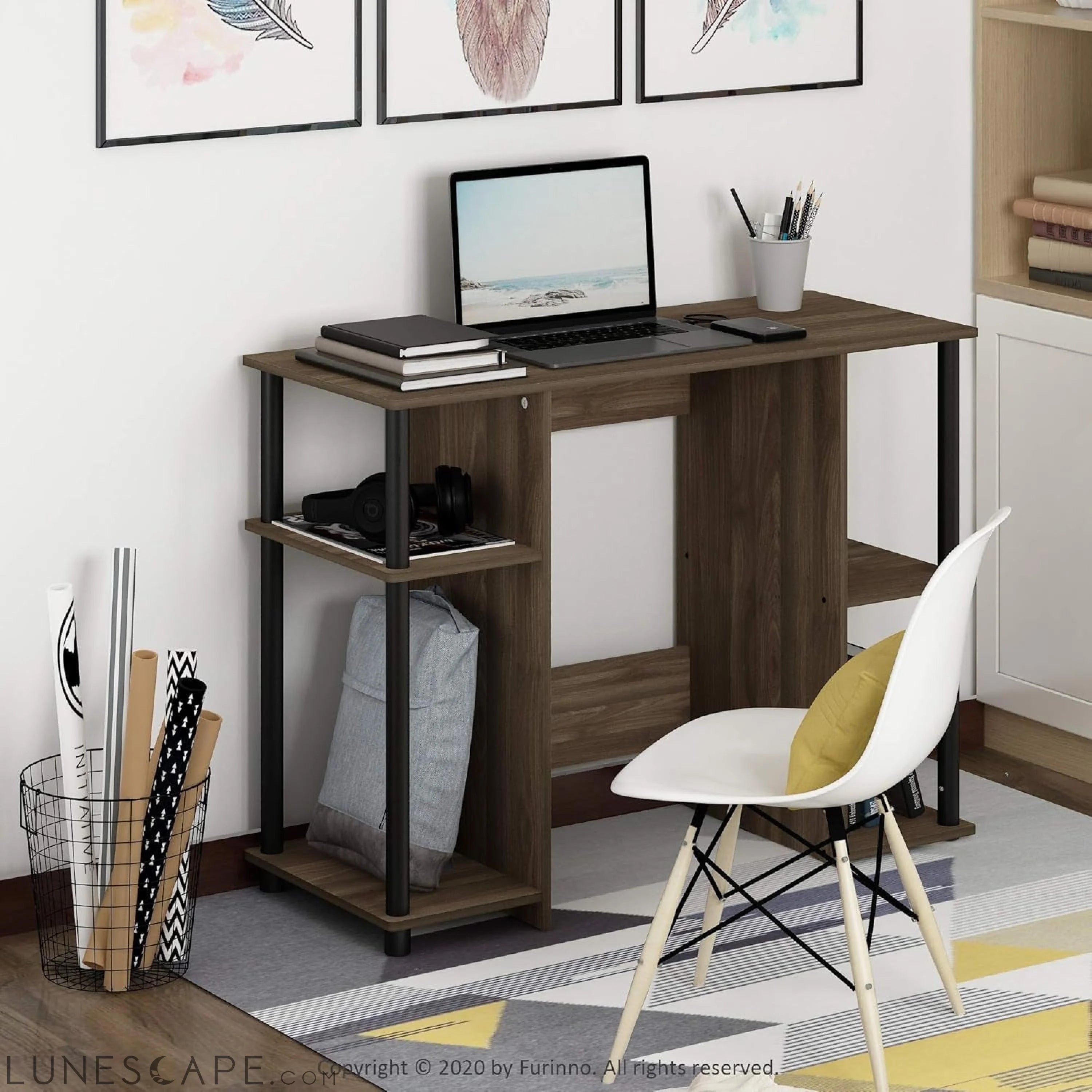 Jaya Computer Study Desk, Columbia Walnut/Black LUNESCAPE