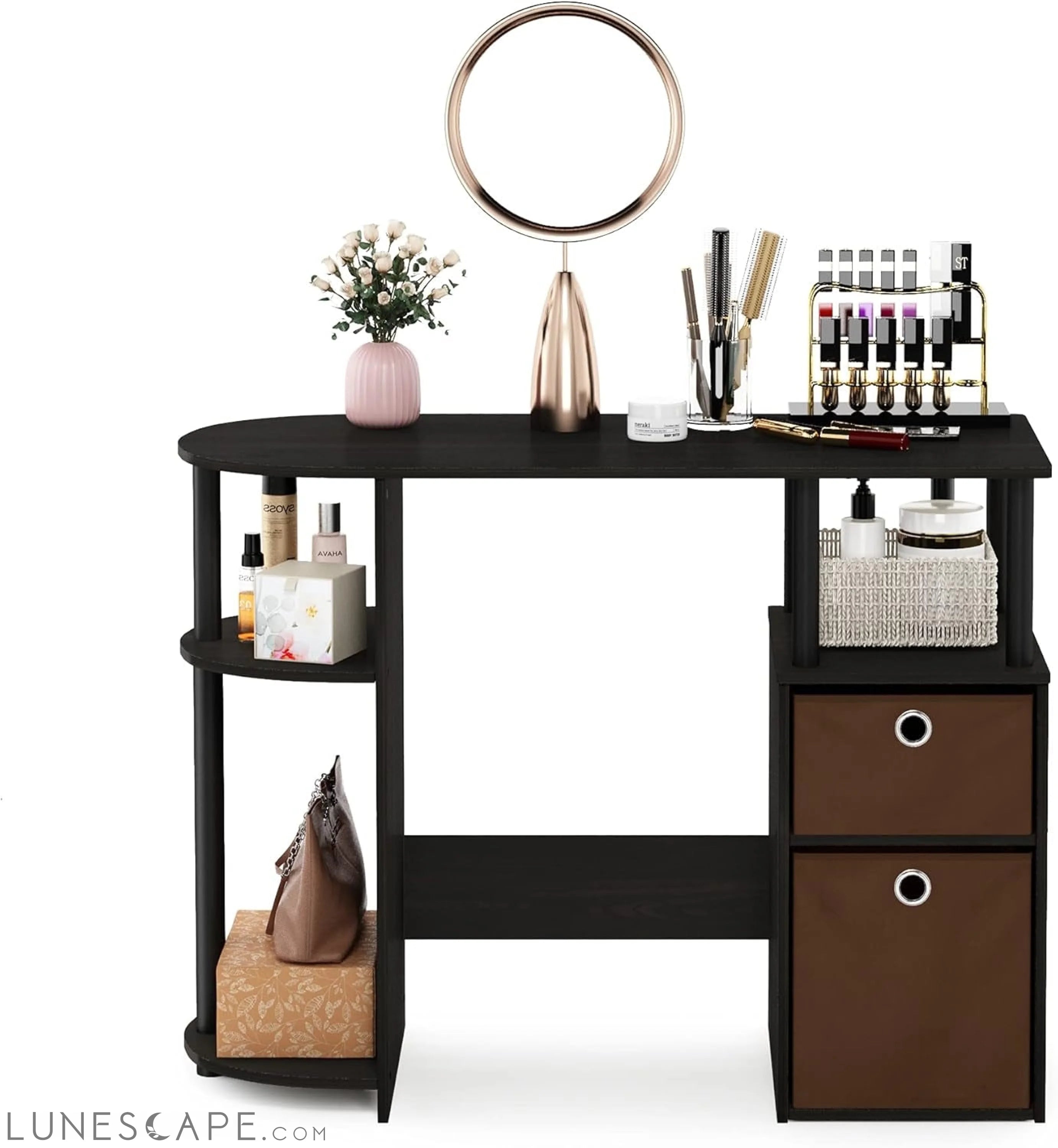 Jaya Computer Study Desk with Bin, Brown LUNESCAPE