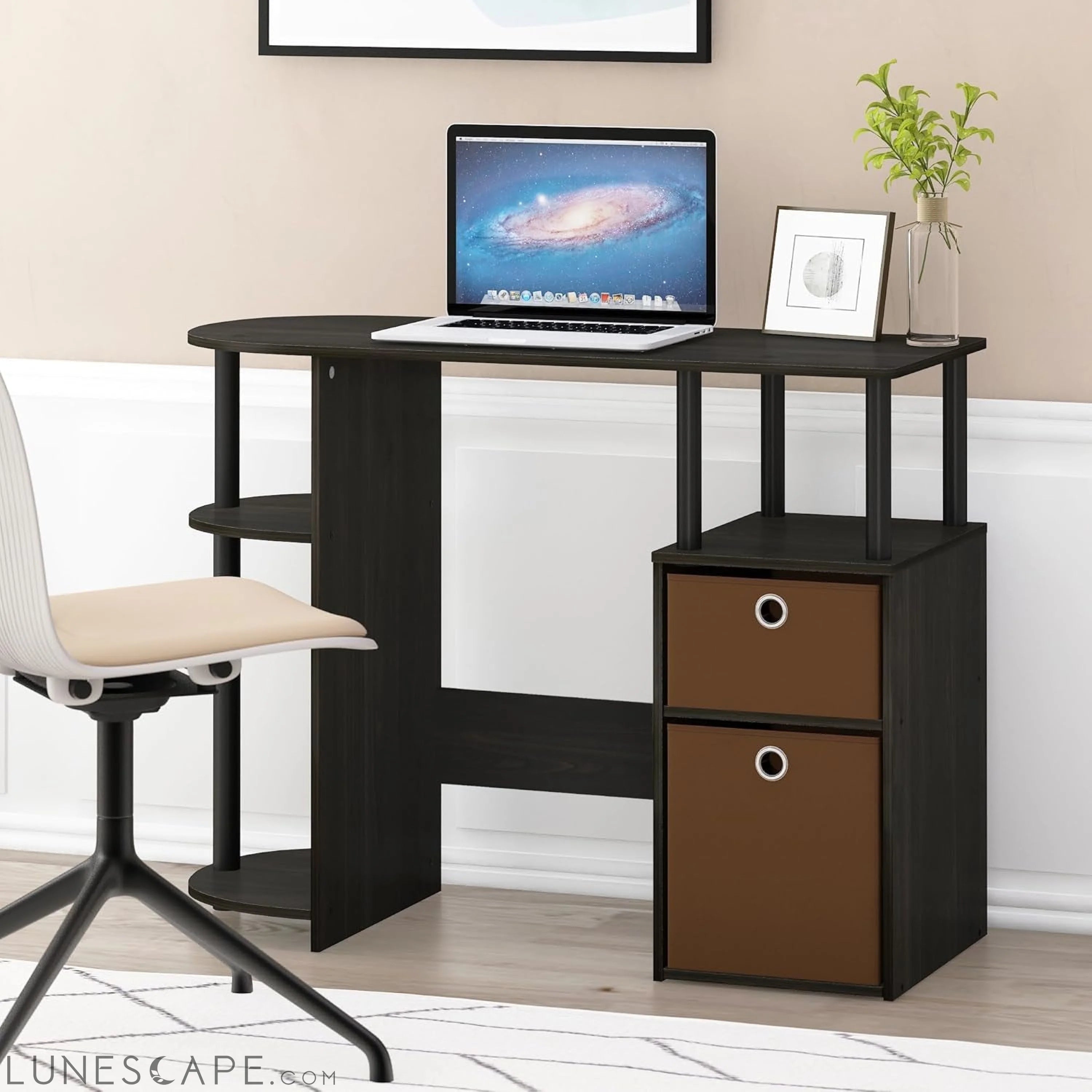 Jaya Computer Study Desk with Bin, Brown LUNESCAPE