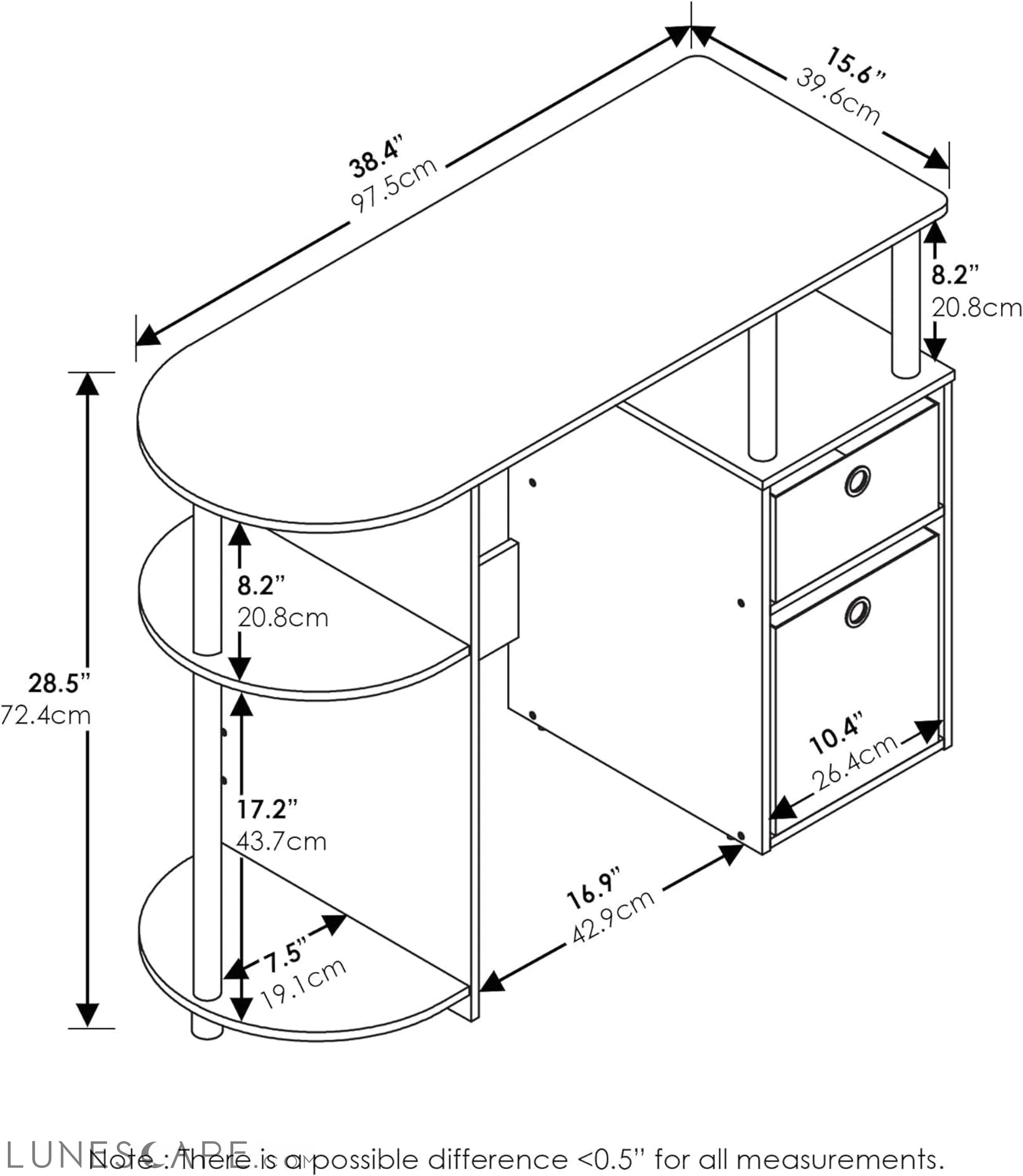 Jaya Computer Study Desk with Bin, Brown LUNESCAPE