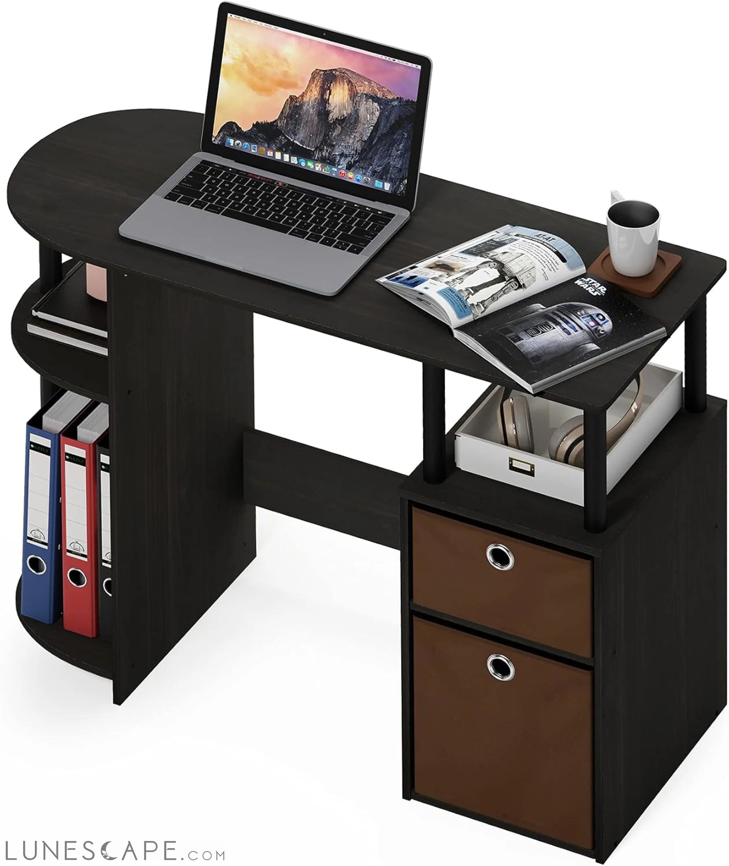 Jaya Computer Study Desk with Bin, Brown LUNESCAPE