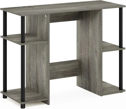 Jaya Computer Study Desk with Open Storage, French Oak Grey/Black LUNESCAPE