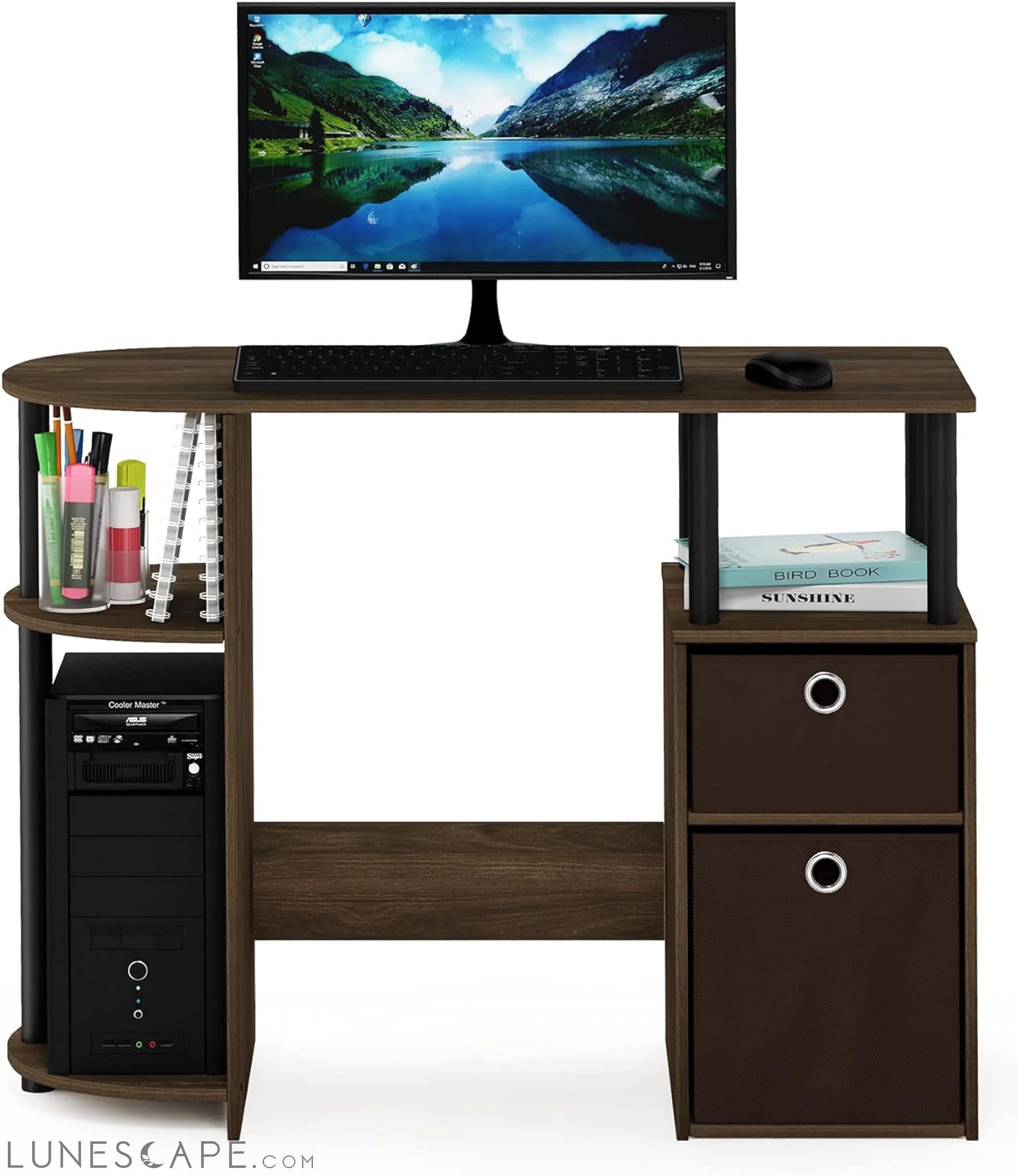 JAYA Simplistic Computer Study Desk, Columbia Walnut/Black/Dark Brown LUNESCAPE