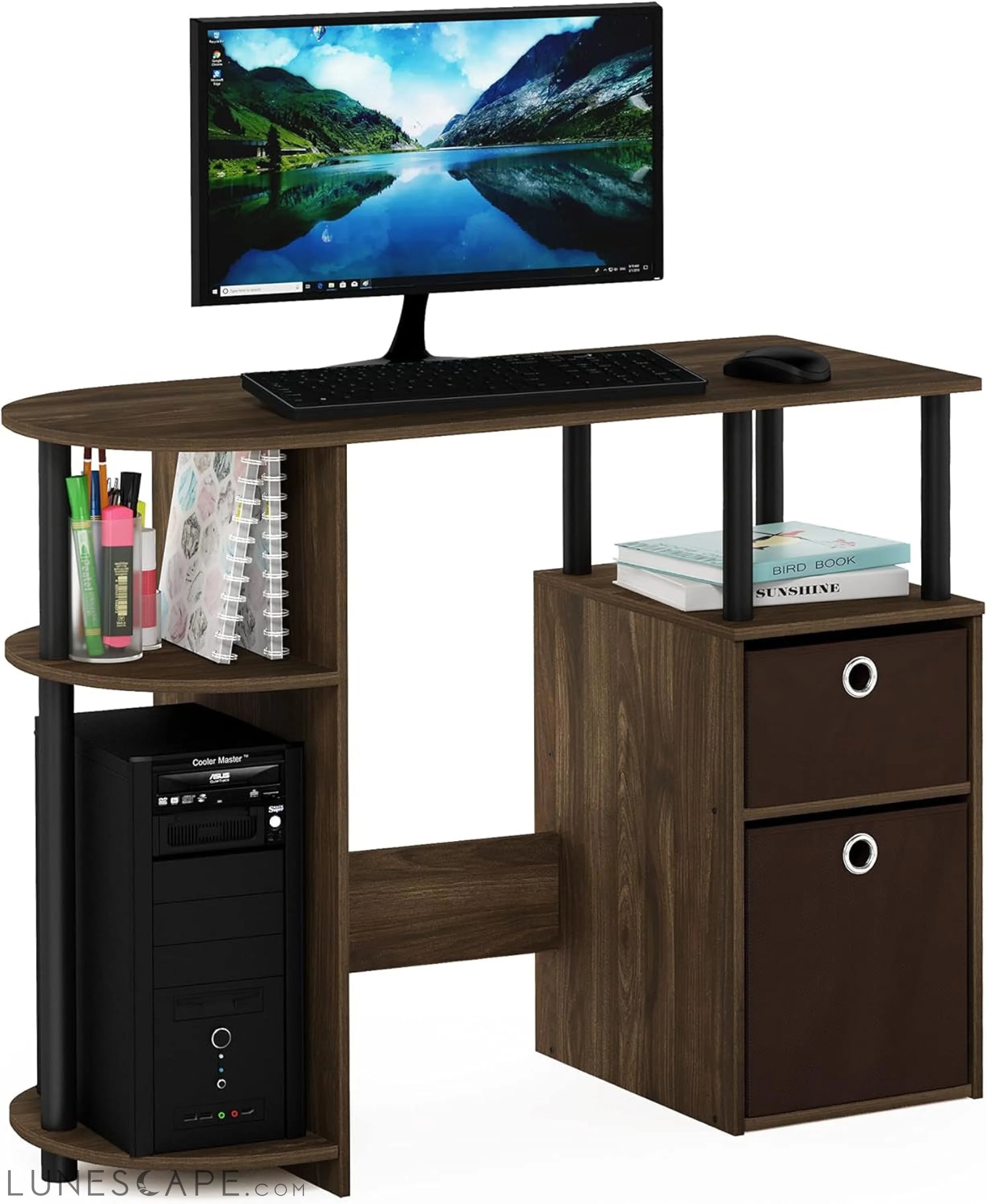 JAYA Simplistic Computer Study Desk, Columbia Walnut/Black/Dark Brown LUNESCAPE