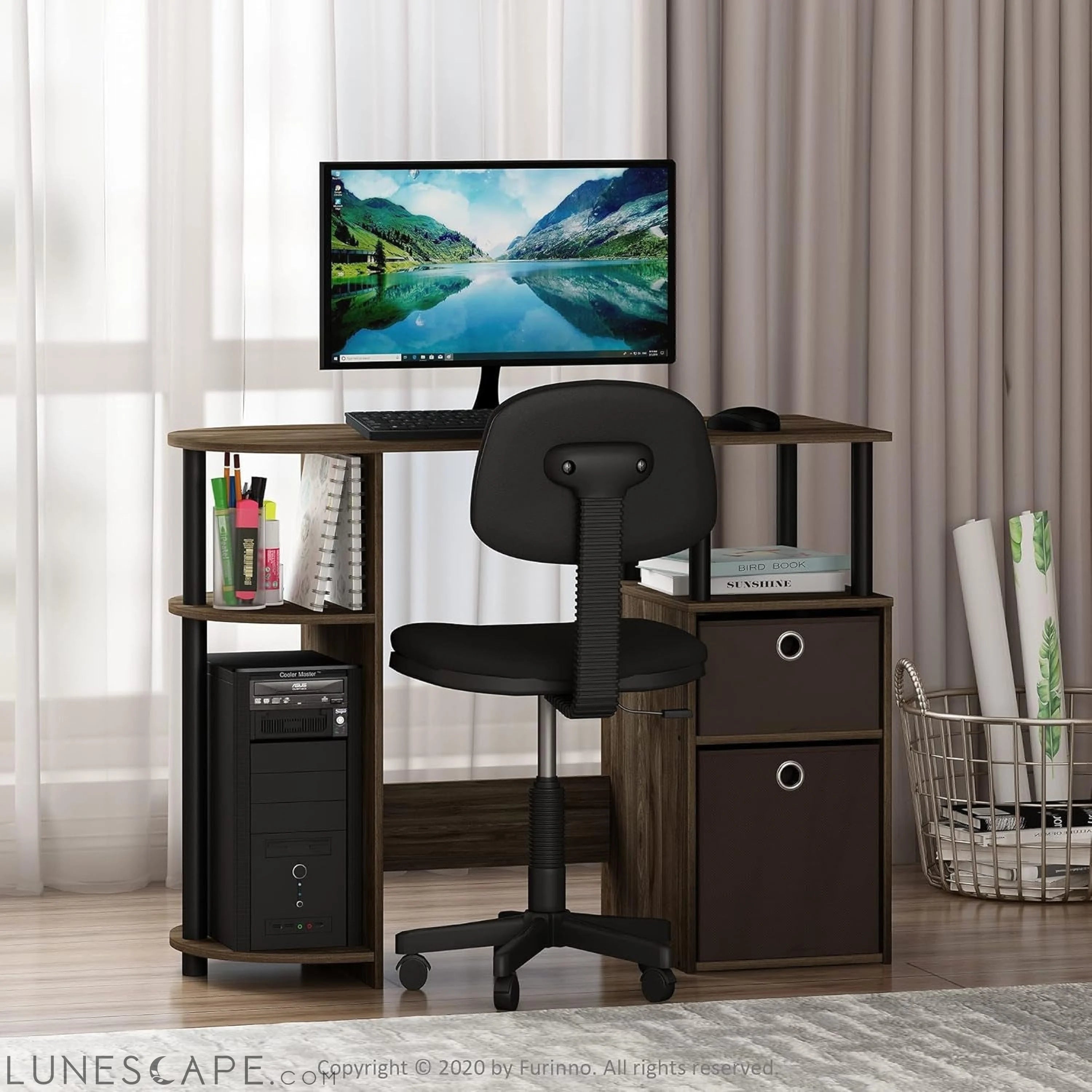 JAYA Simplistic Computer Study Desk, Columbia Walnut/Black/Dark Brown LUNESCAPE