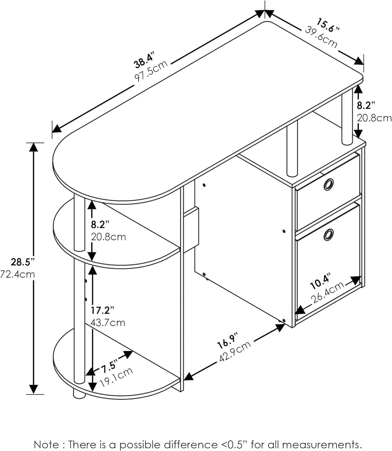 Jaya Simplistic Computer Study Desk, White Oak/Chrome/Black LUNESCAPE