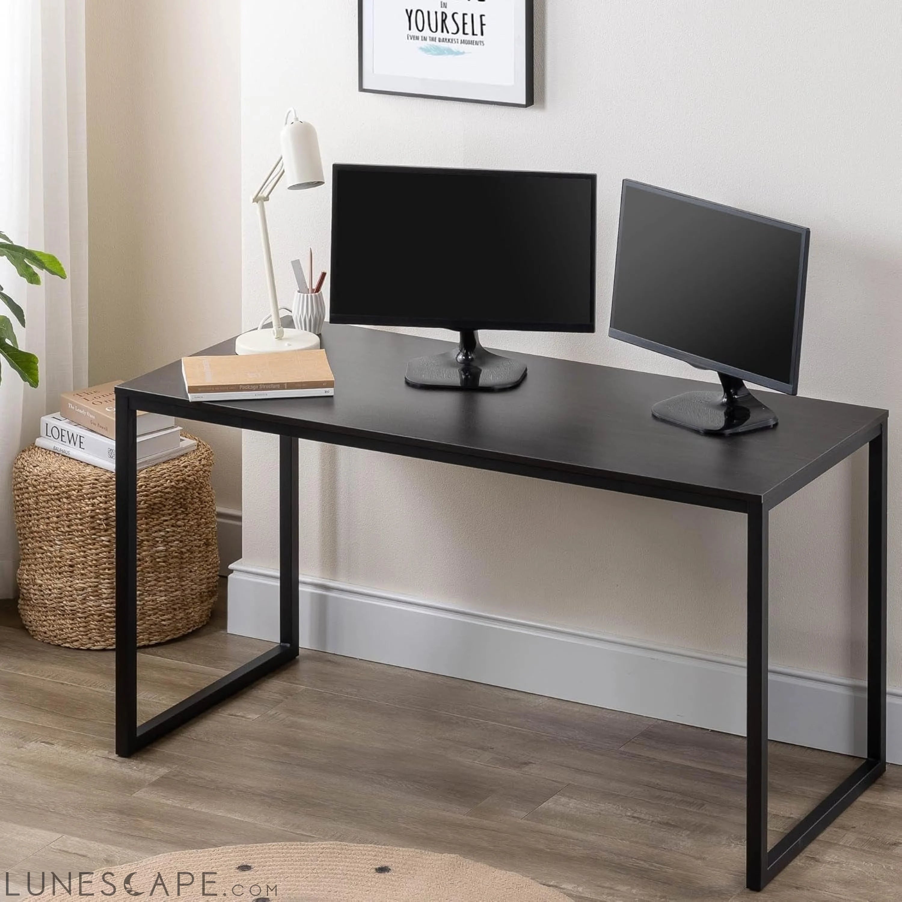 Jennifer 55 Inch Black Frame Desk, Computer Workstation, Office Desk, LUNESCAPE