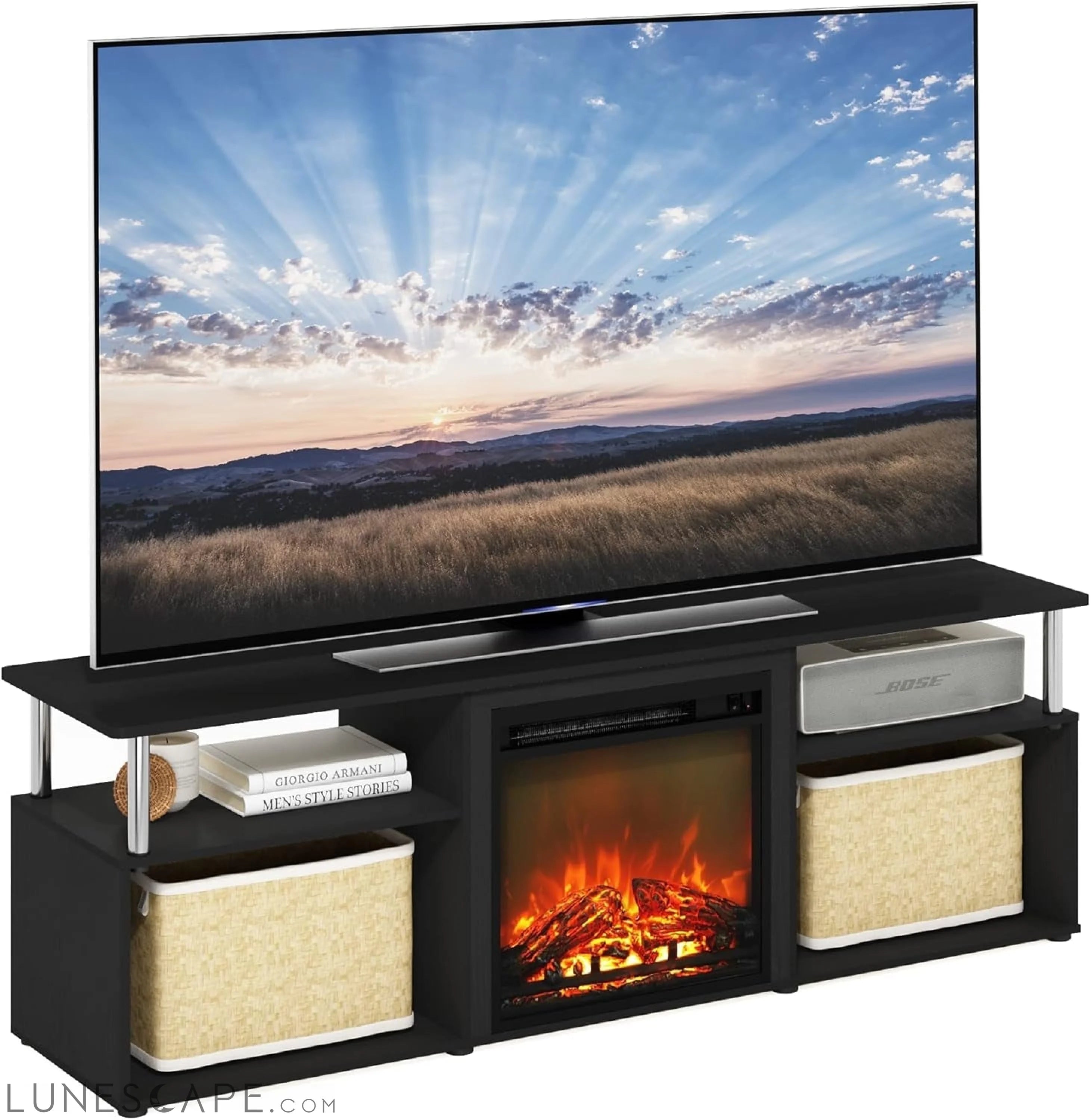 Jensen Open Storage Fireplace Entertainment Center for TV up to 70 LUNESCAPE