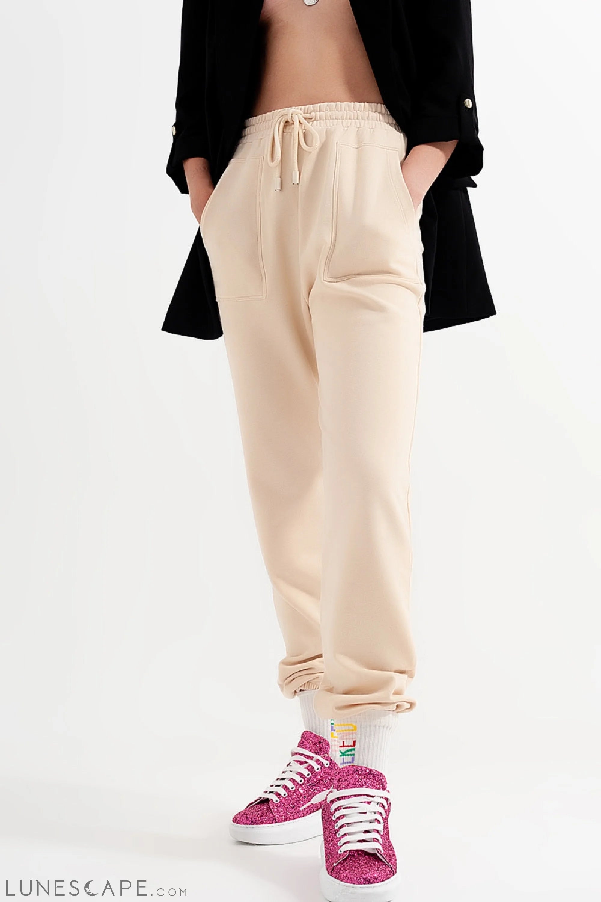 Joggers With Elastic Waist Band in Beige LUNESCAPE