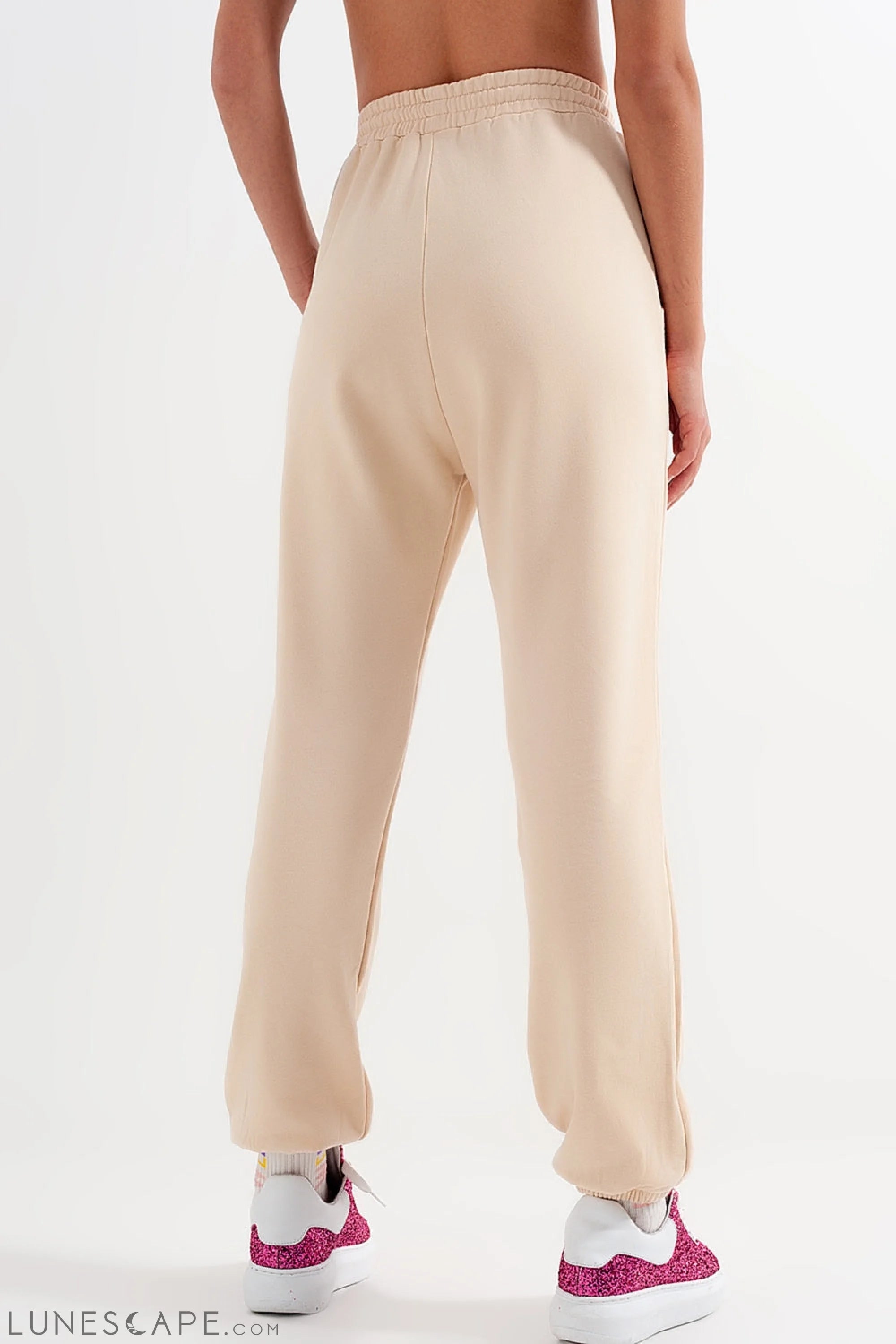 Joggers With Elastic Waist Band in Beige LUNESCAPE