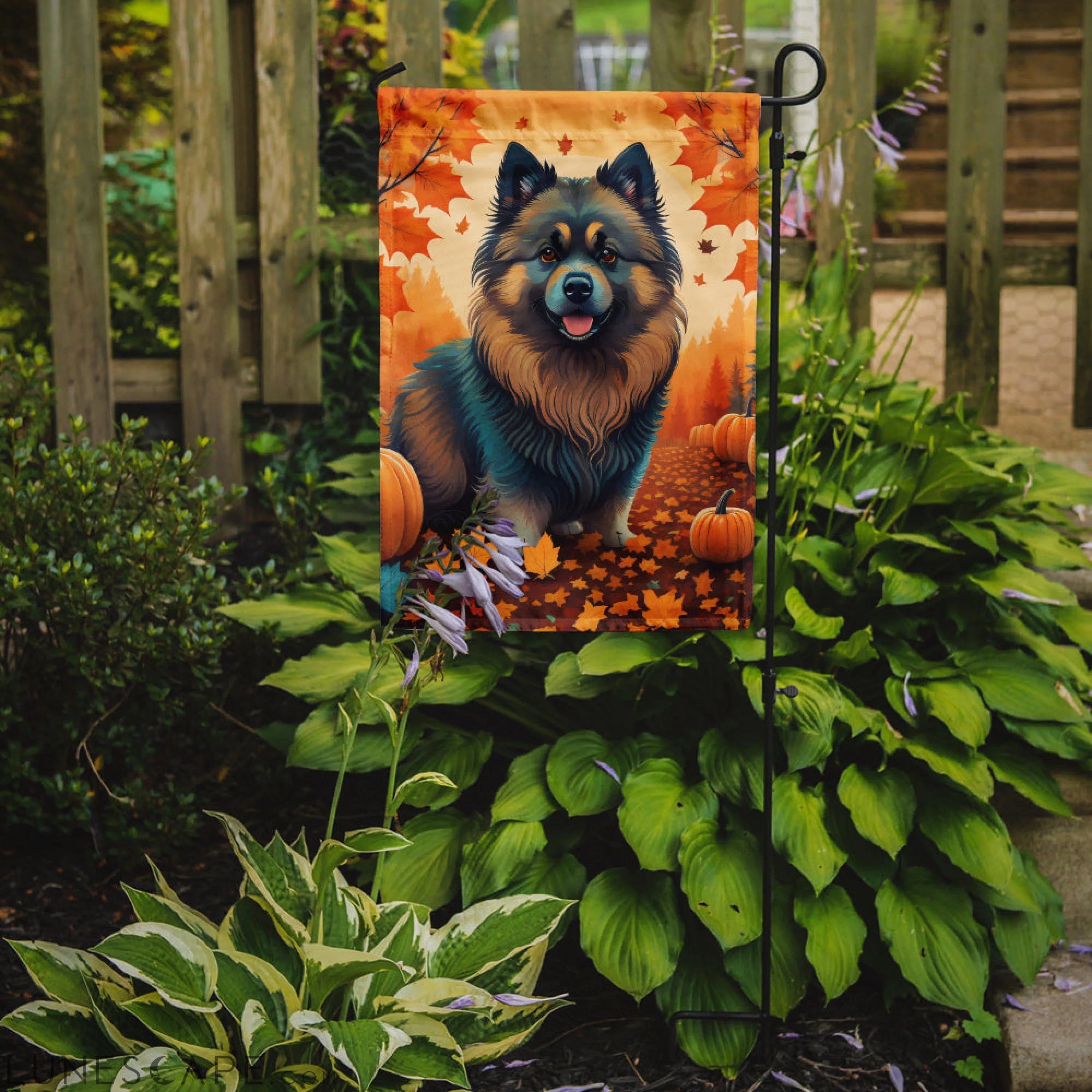 Keeshond Fall Garden Flag LUNESCAPE