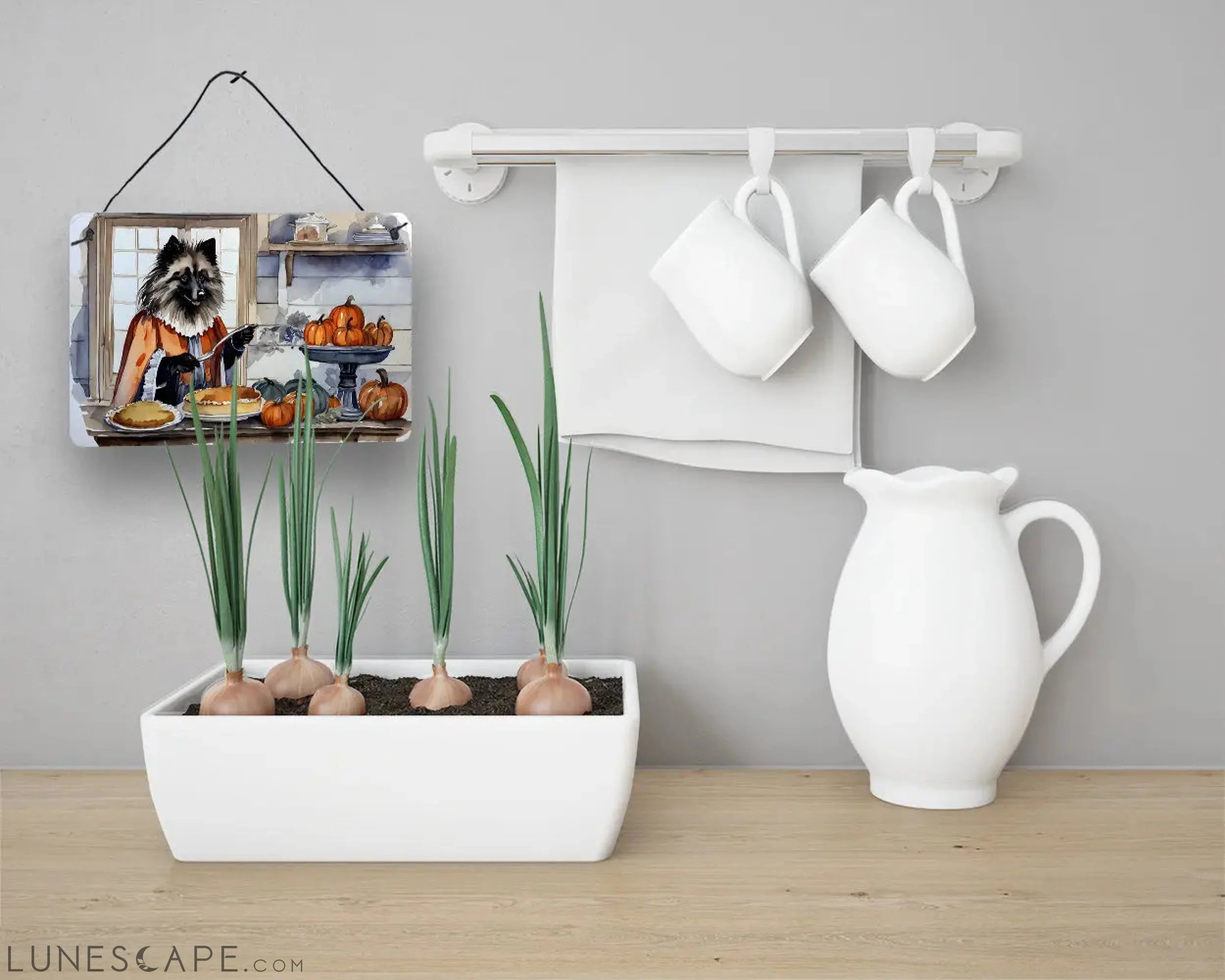 Keeshond Fall Kitchen Thanksgiving Pumpkins Wall or Door Hanging Prints LUNESCAPE