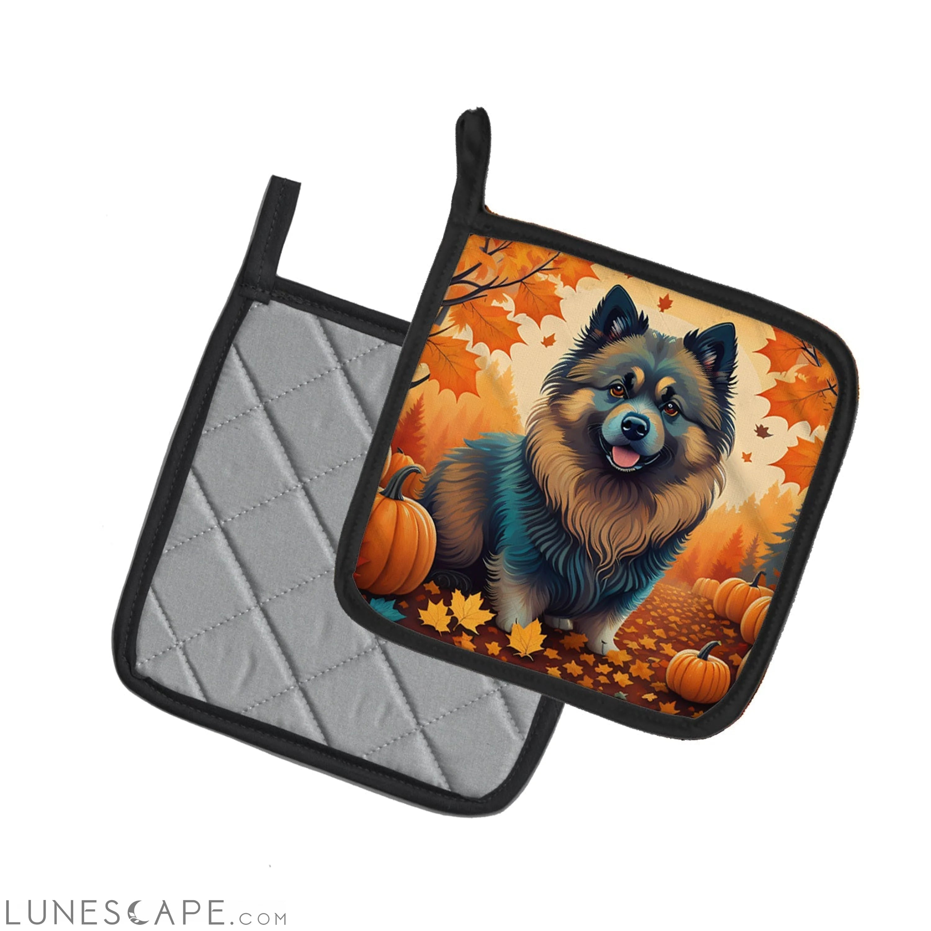 Keeshond Fall Pair of Pot Holders LUNESCAPE