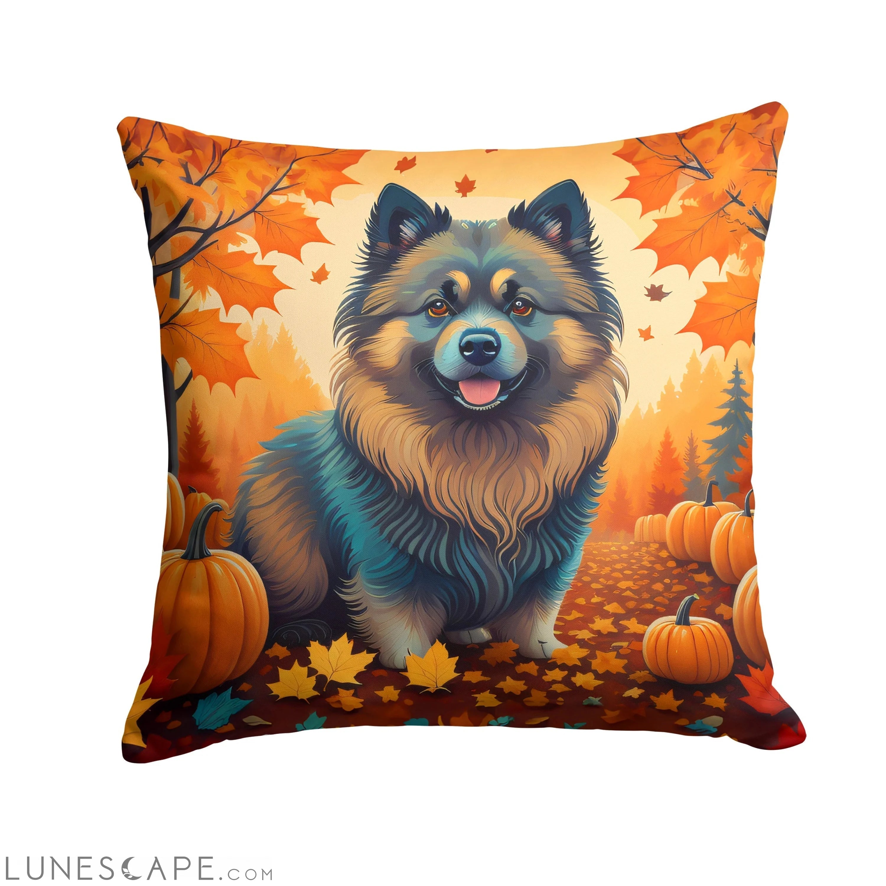 Keeshond Fall Throw Pillow LUNESCAPE