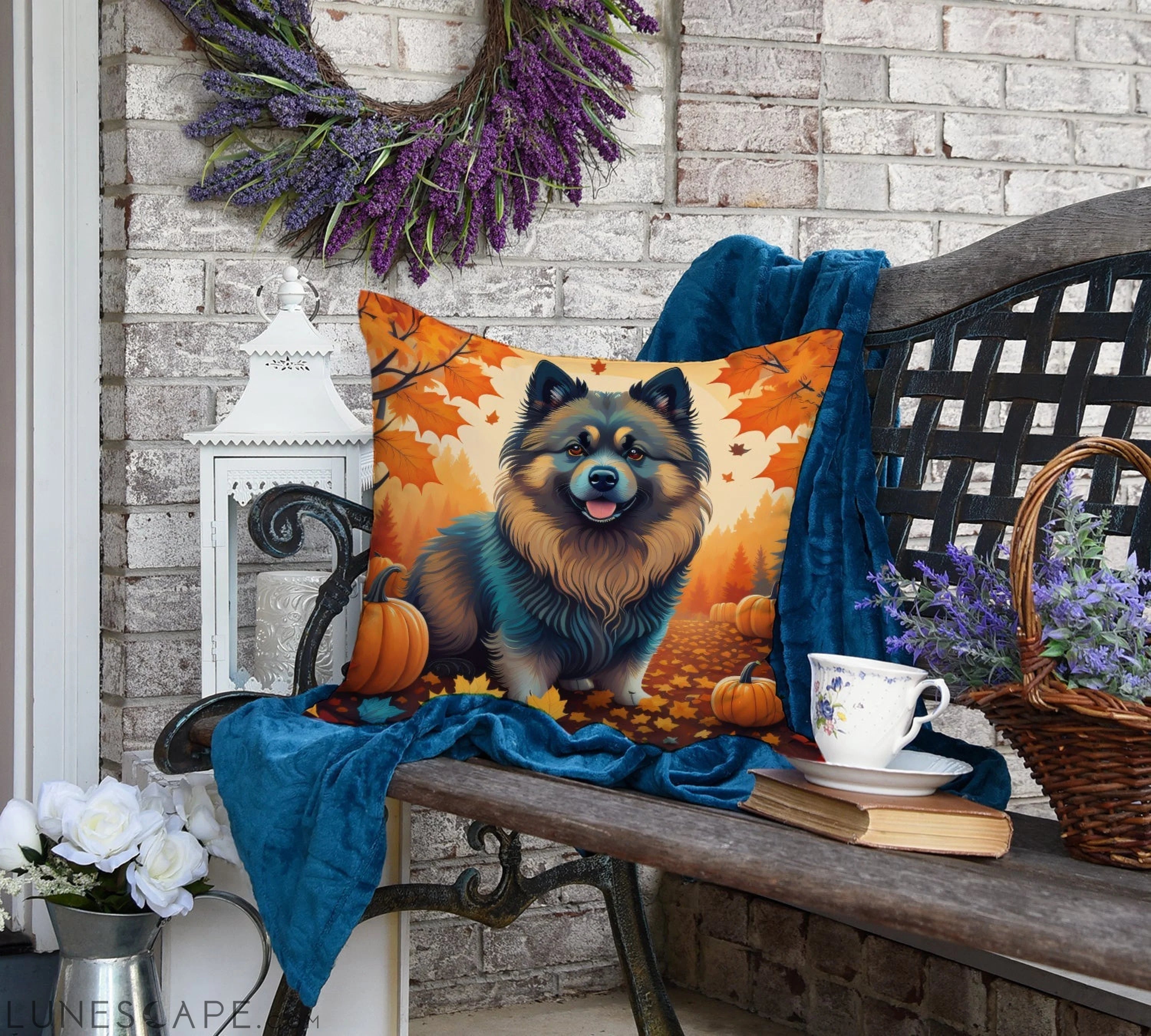 Keeshond Fall Throw Pillow LUNESCAPE
