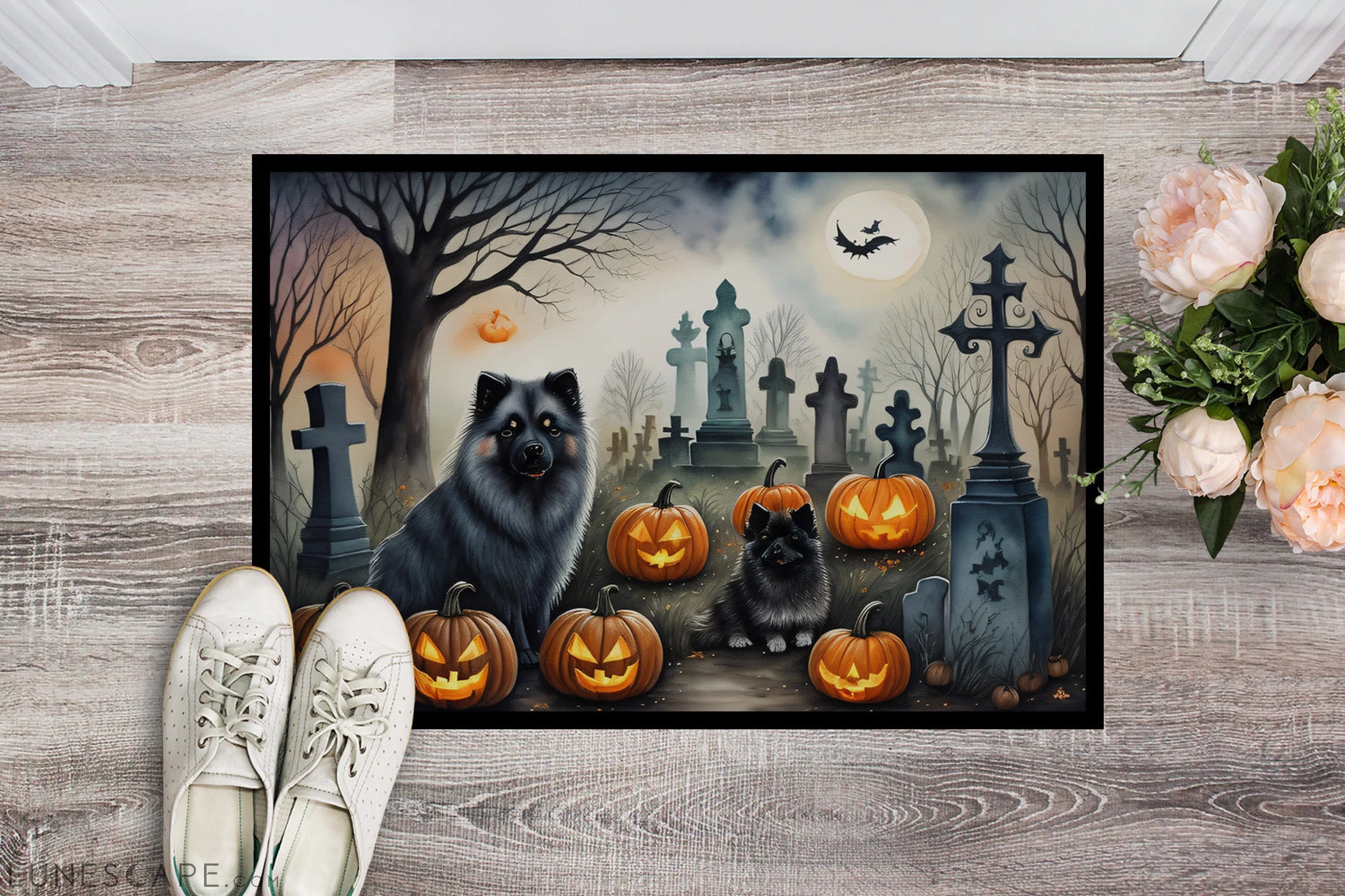Keeshond Spooky Halloween Doormat LUNESCAPE