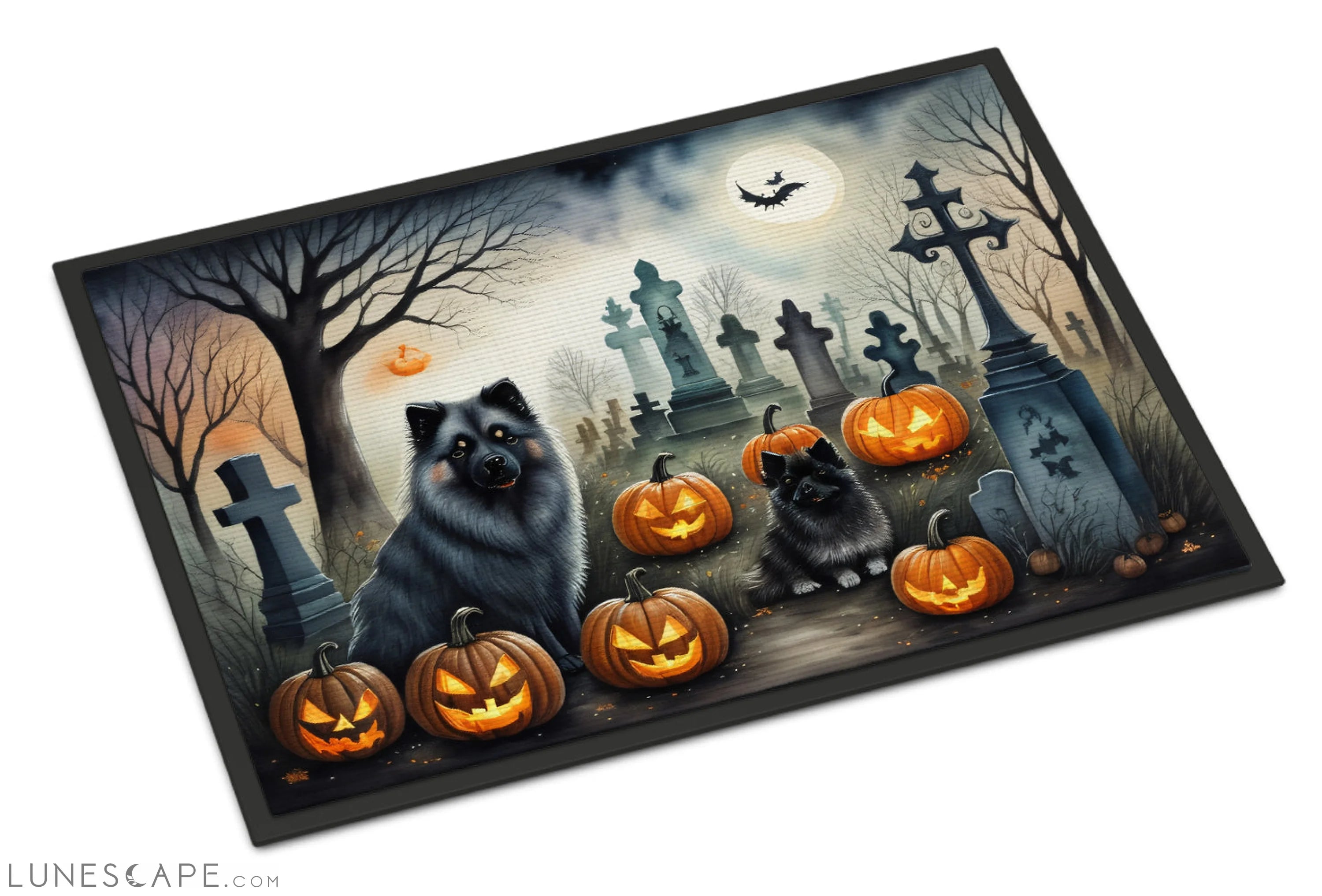 Keeshond Spooky Halloween Doormat LUNESCAPE