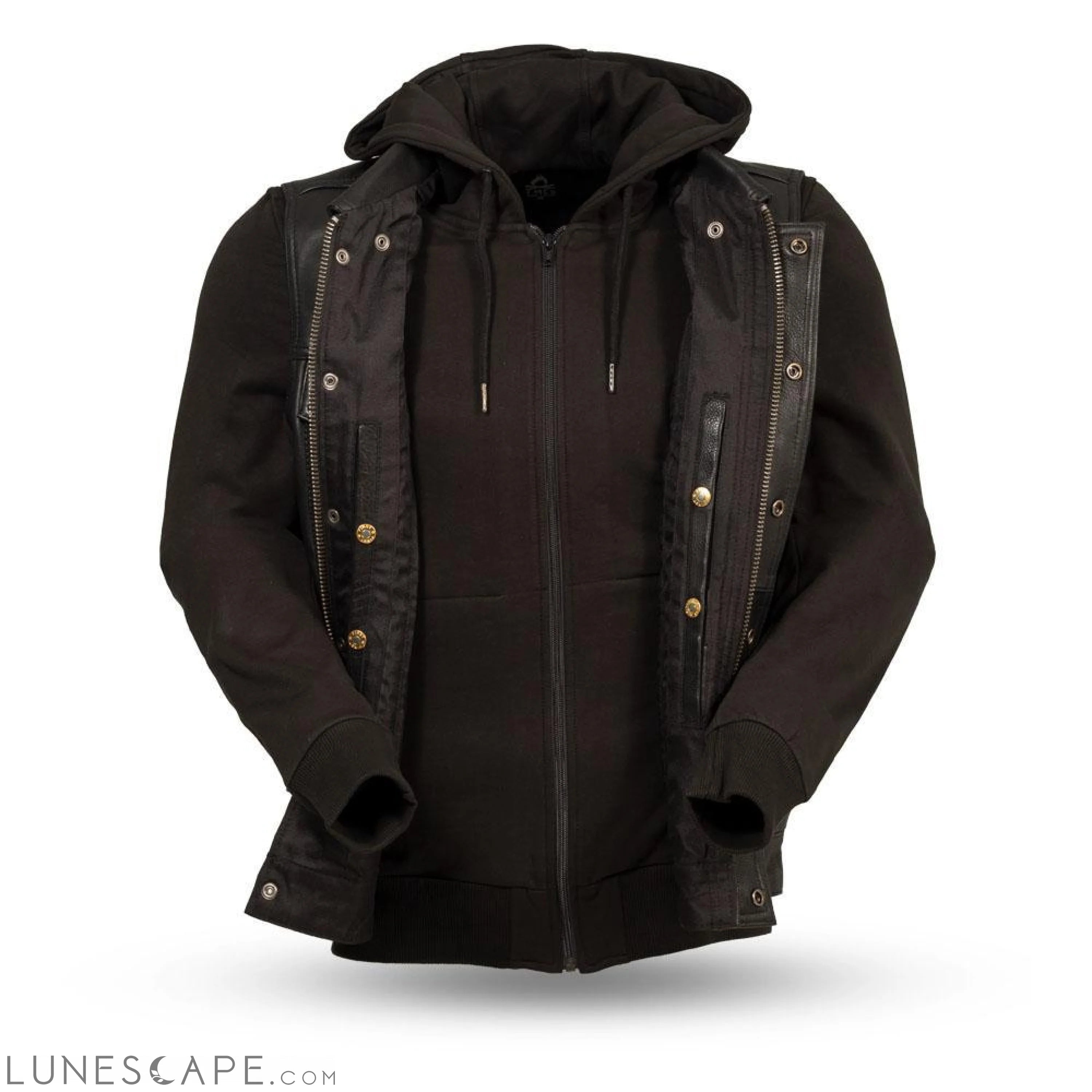 Kent - Men's Motorcycle Leather Vest with Sweatshirt LUNESCAPE