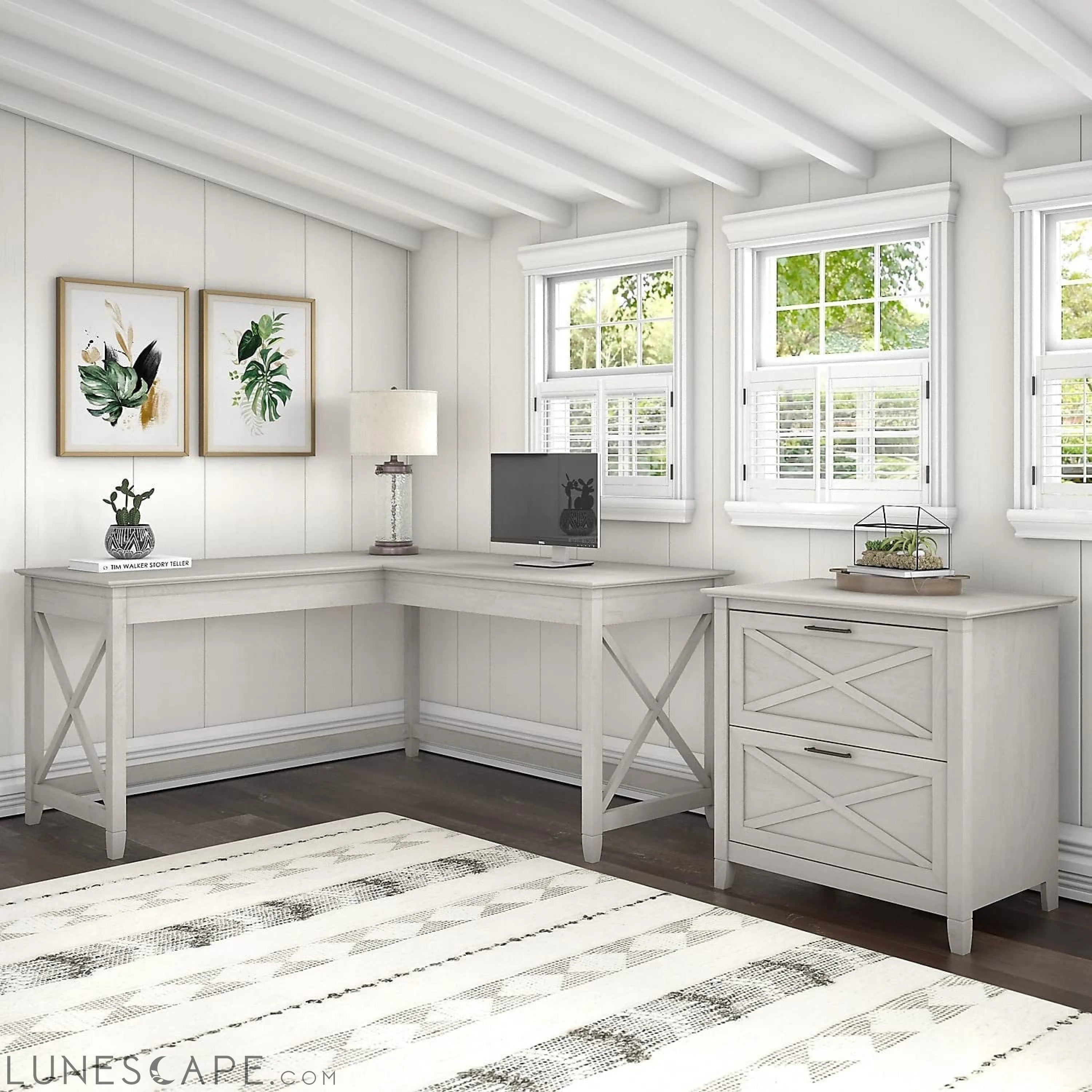 Key West L Shaped Desk with Mobile File Cabinet LUNESCAPE