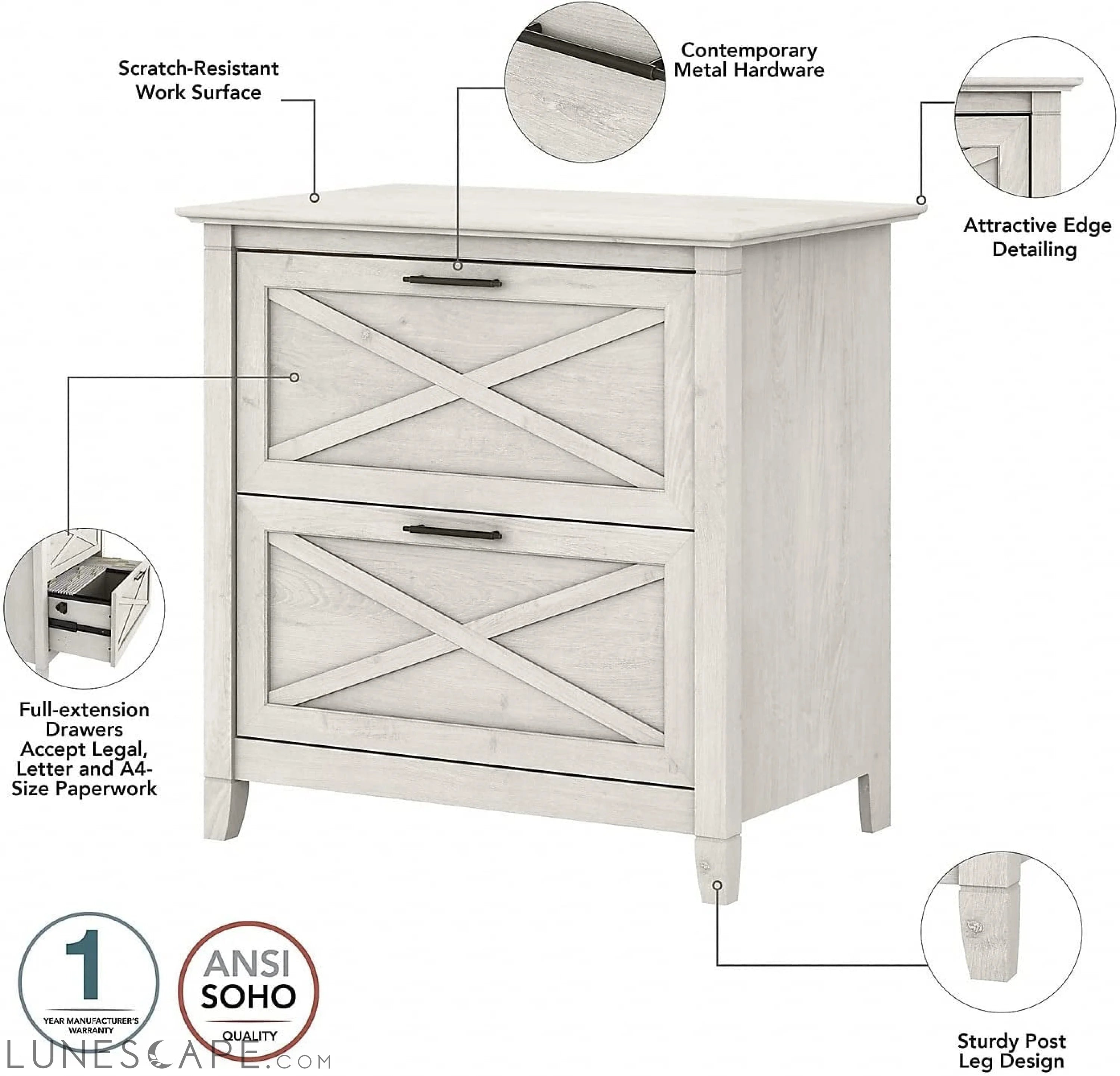 Key West L Shaped Desk with Mobile File Cabinet LUNESCAPE