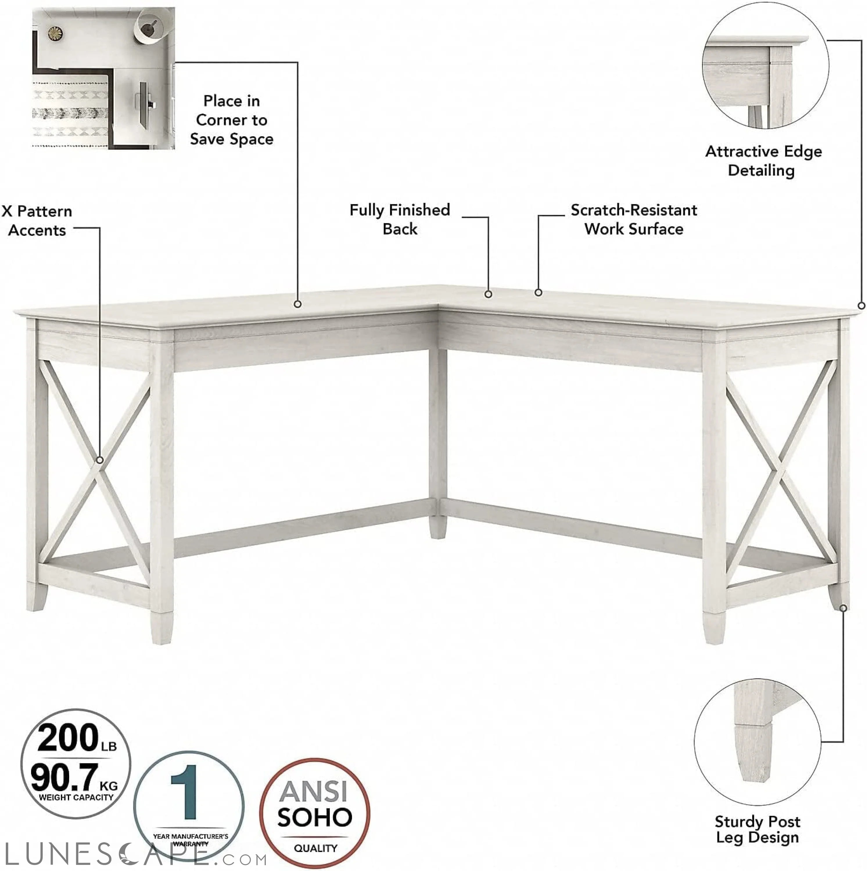 Key West L Shaped Desk with Mobile File Cabinet LUNESCAPE