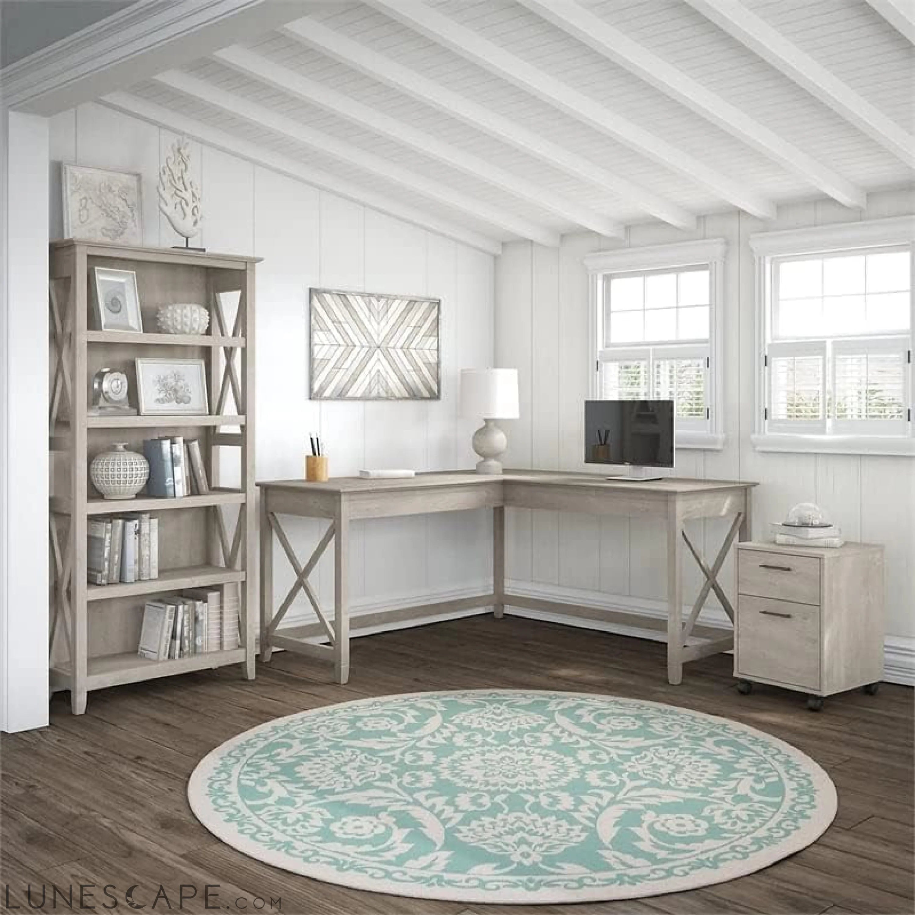 Key West L Shaped Desk with Mobile File Cabinet LUNESCAPE
