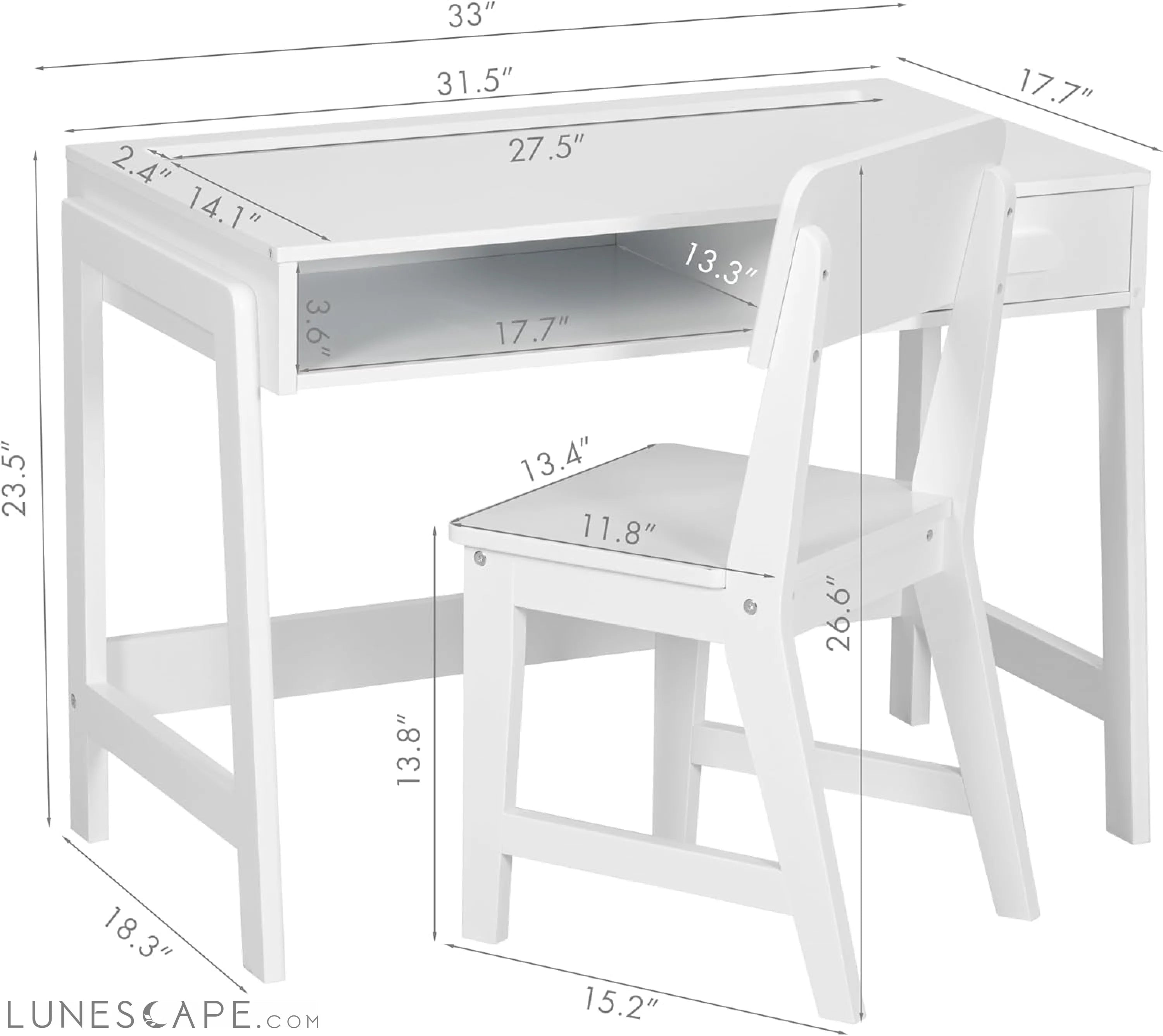 Kids Desk and Chair Set, Study Desk for Kids with Drawers, Wooden LUNESCAPE