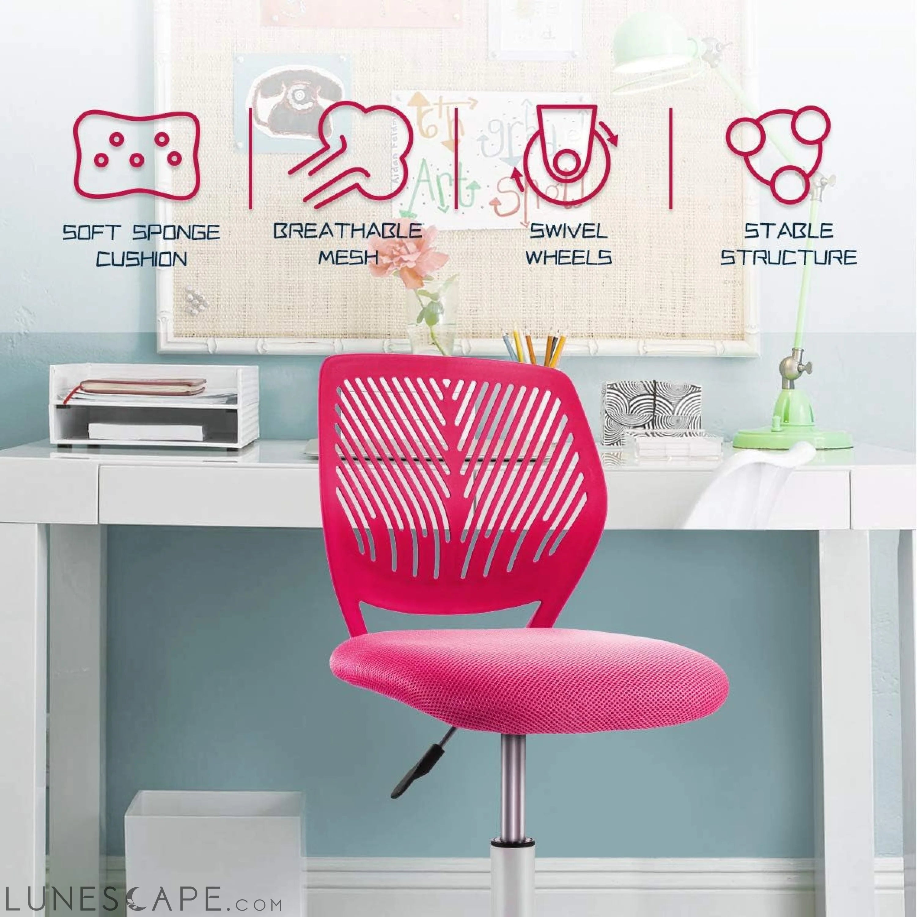 Kids Desk Chair, Adjustable Children Study Chair, Swivel Chair Armless LUNESCAPE