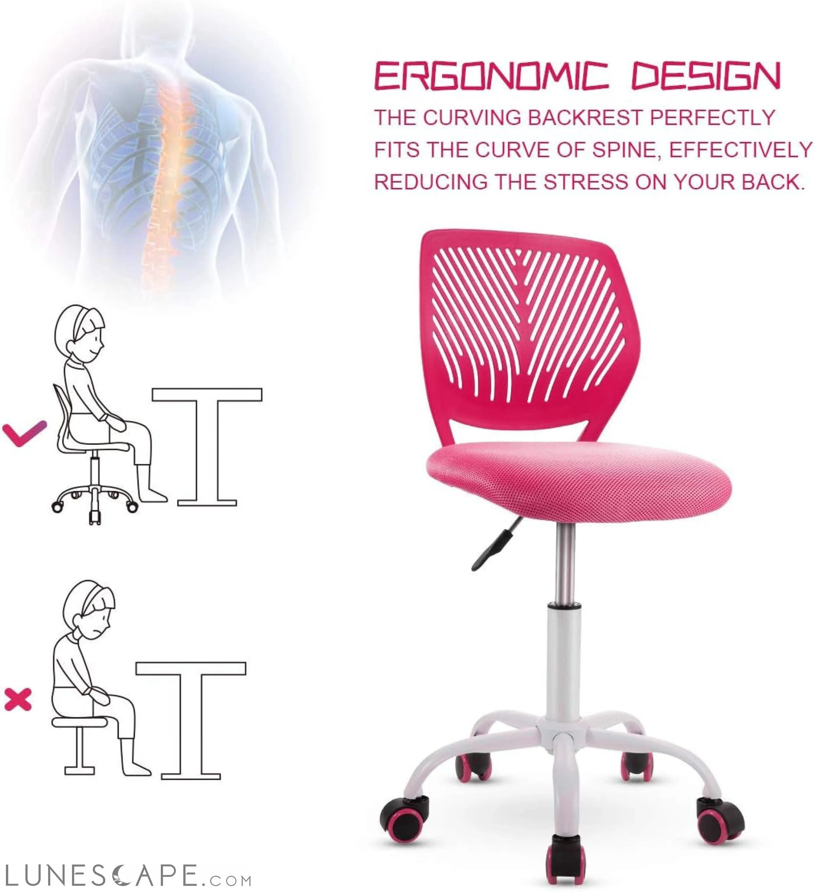 Kids Desk Chair, Adjustable Children Study Chair, Swivel Chair Armless LUNESCAPE