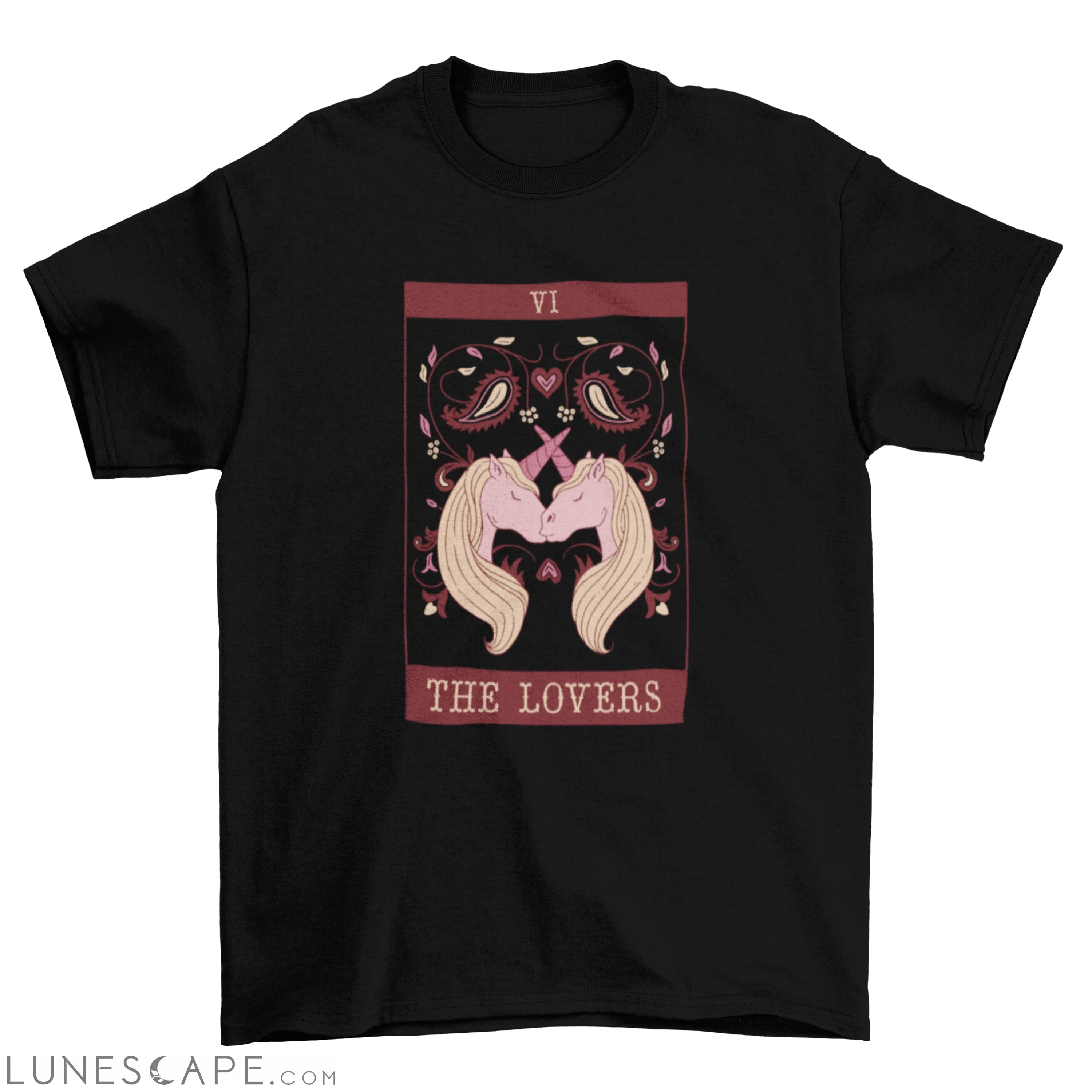 Kissing unicorns tarot card t-shirt design LUNESCAPE