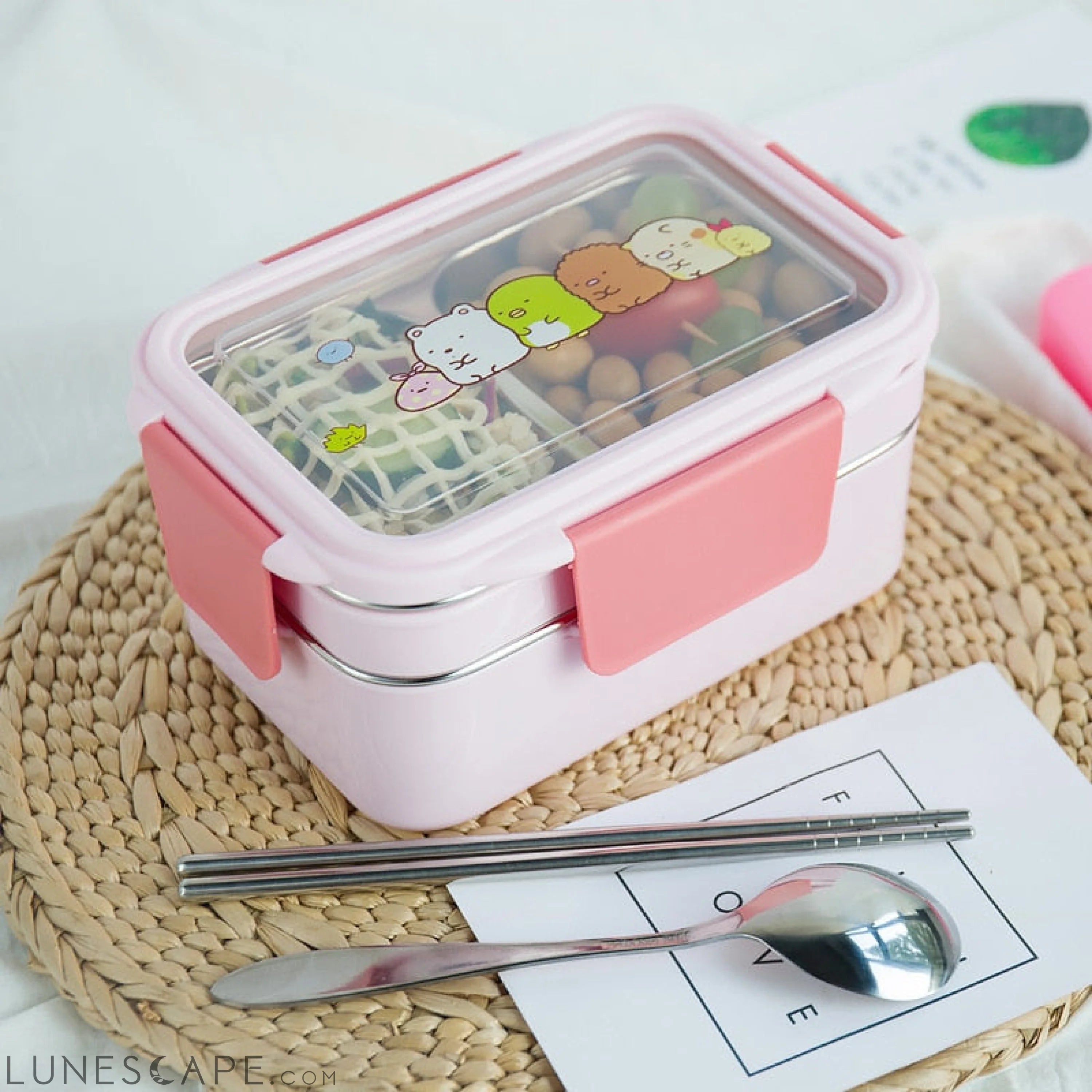 Kitty Guard Dual-Layer Bento Lunch Box - Pink LUNESCAPE