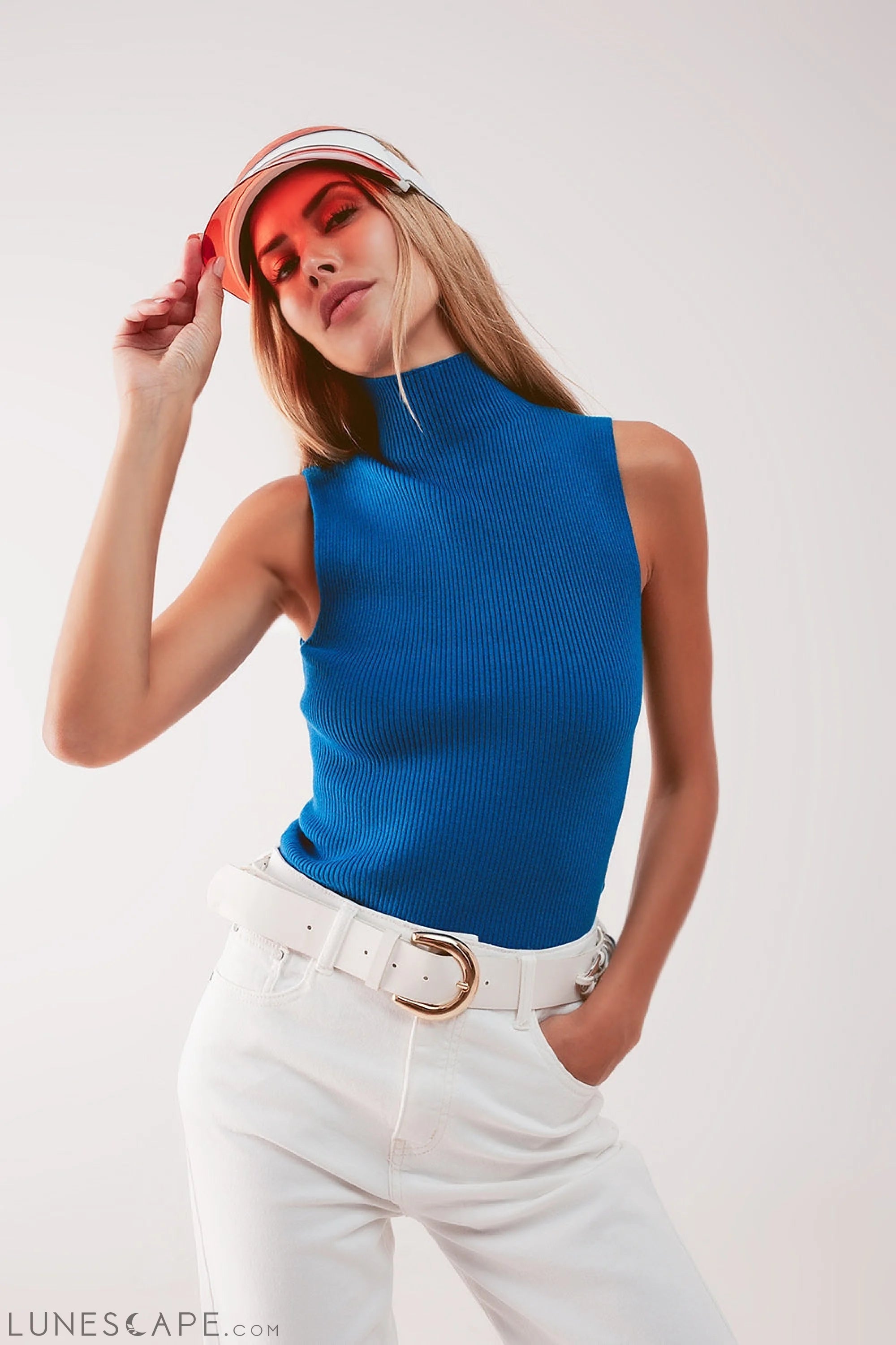 Knitted High Neck Top in Blue LUNESCAPE