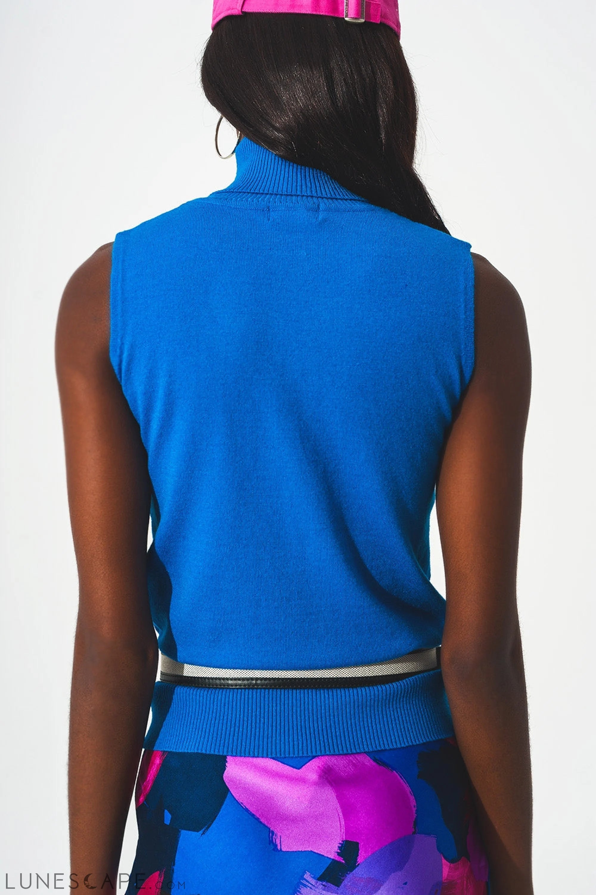 Knitted Tank Jumper in Blue Womens Sweater LUNESCAPE
