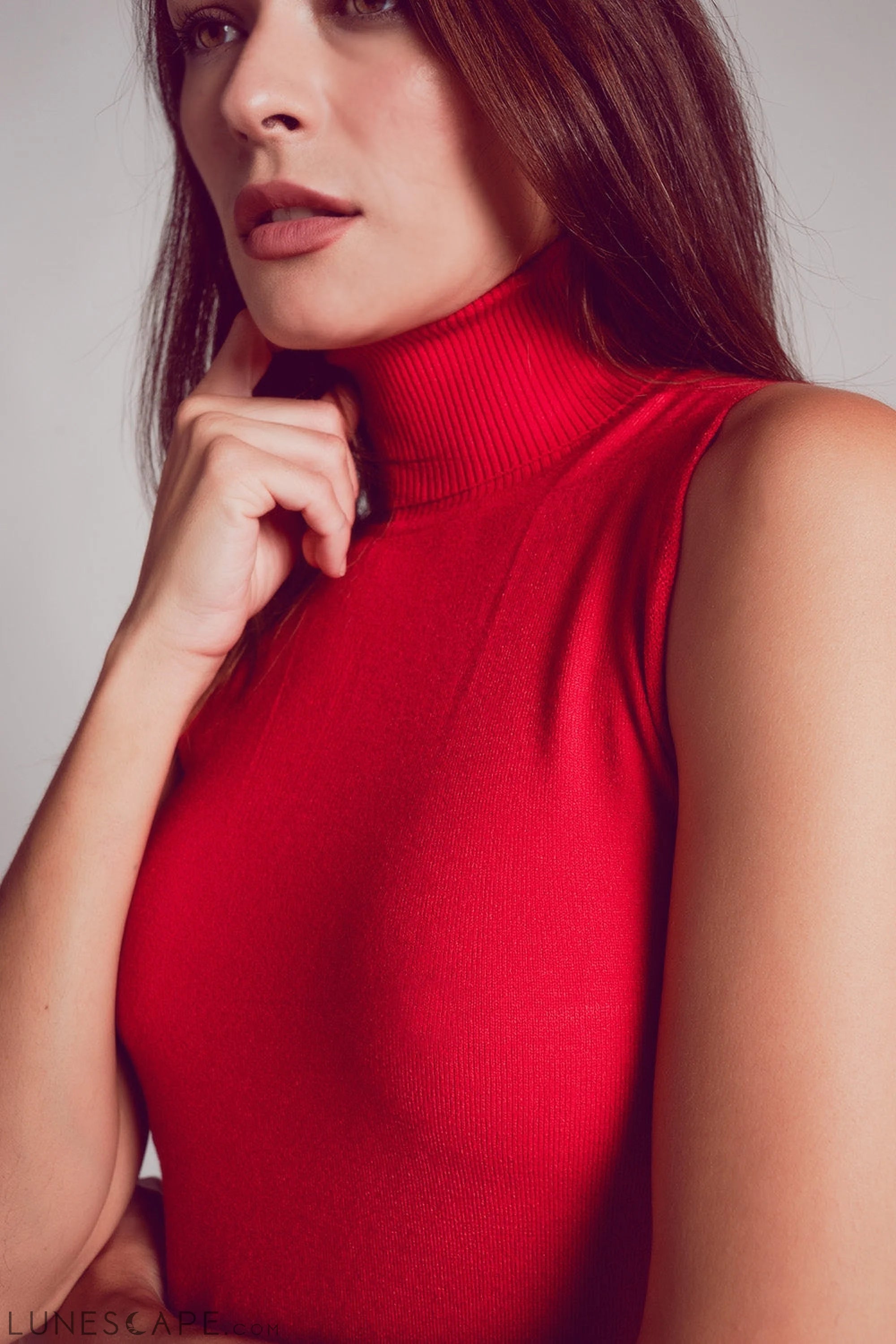 Knitted Tank Jumper in Red Womens Sweater LUNESCAPE